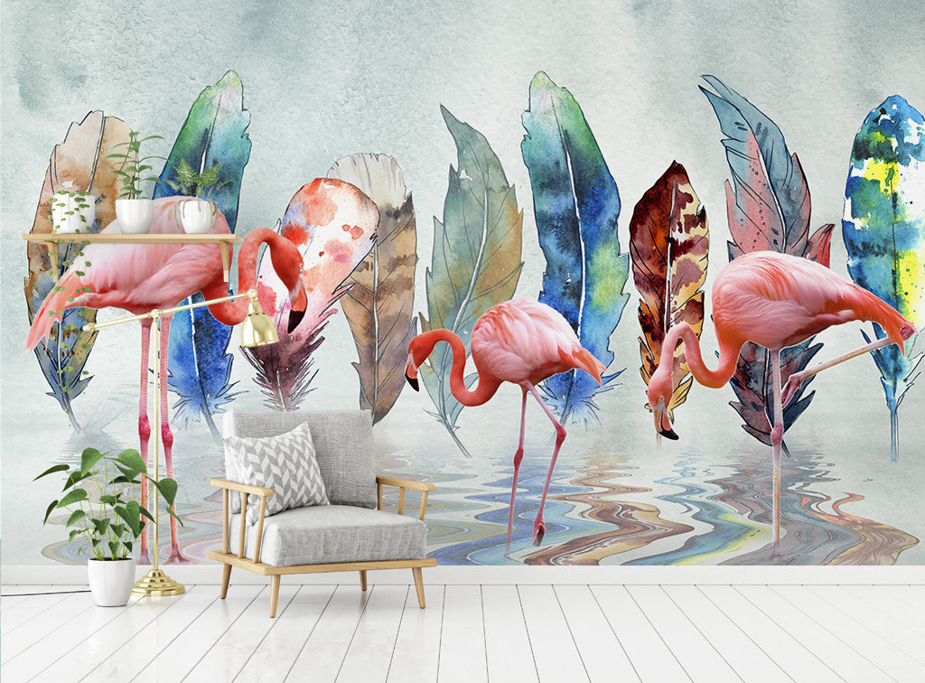 3D Flamingo River WG197 Wall Murals