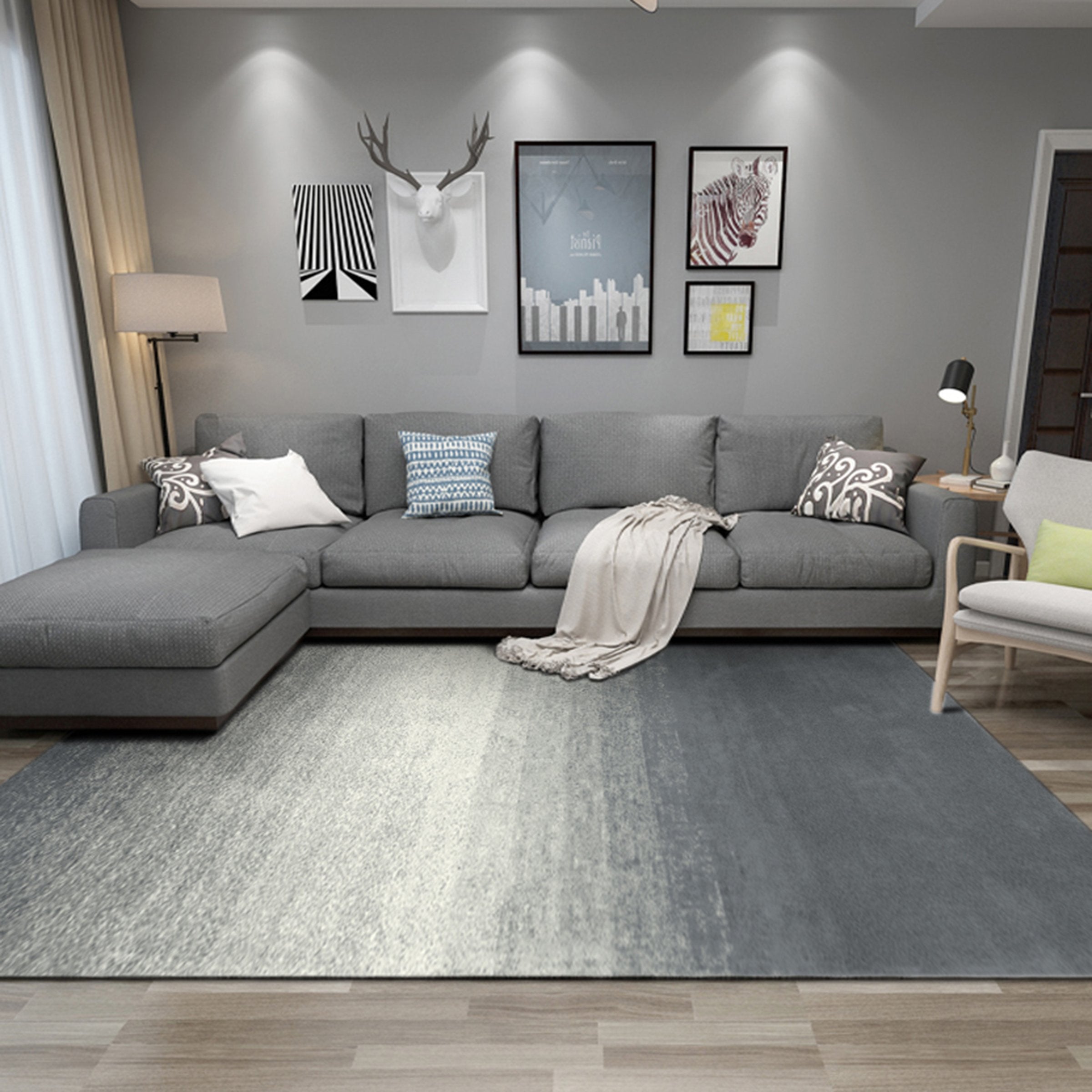 3D Gray Stripe WG095 Non Slip Rug Mat Mat AJ Creativity Home