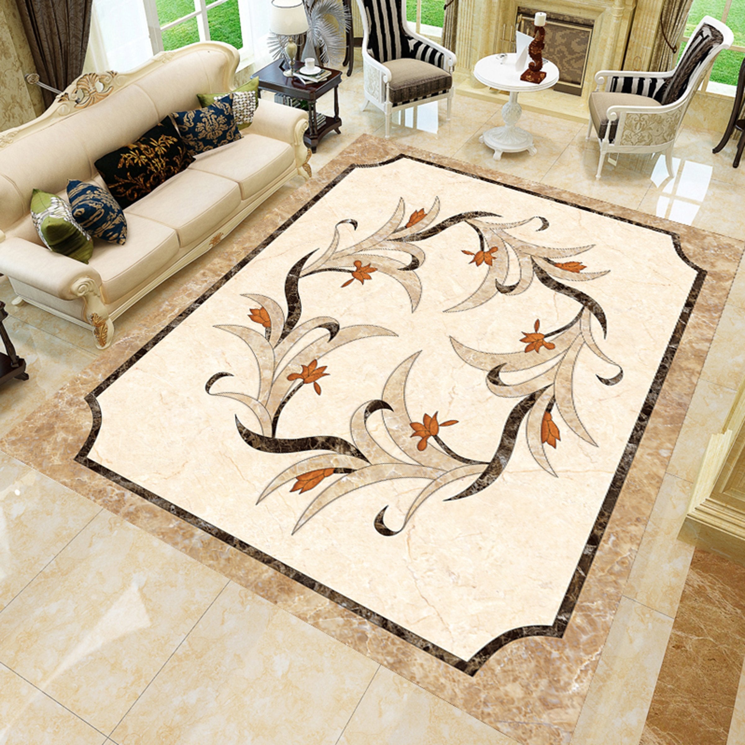 3D Marble Flower Pattern WG537 Floor Mural Wallpaper AJ Wallpaper 2