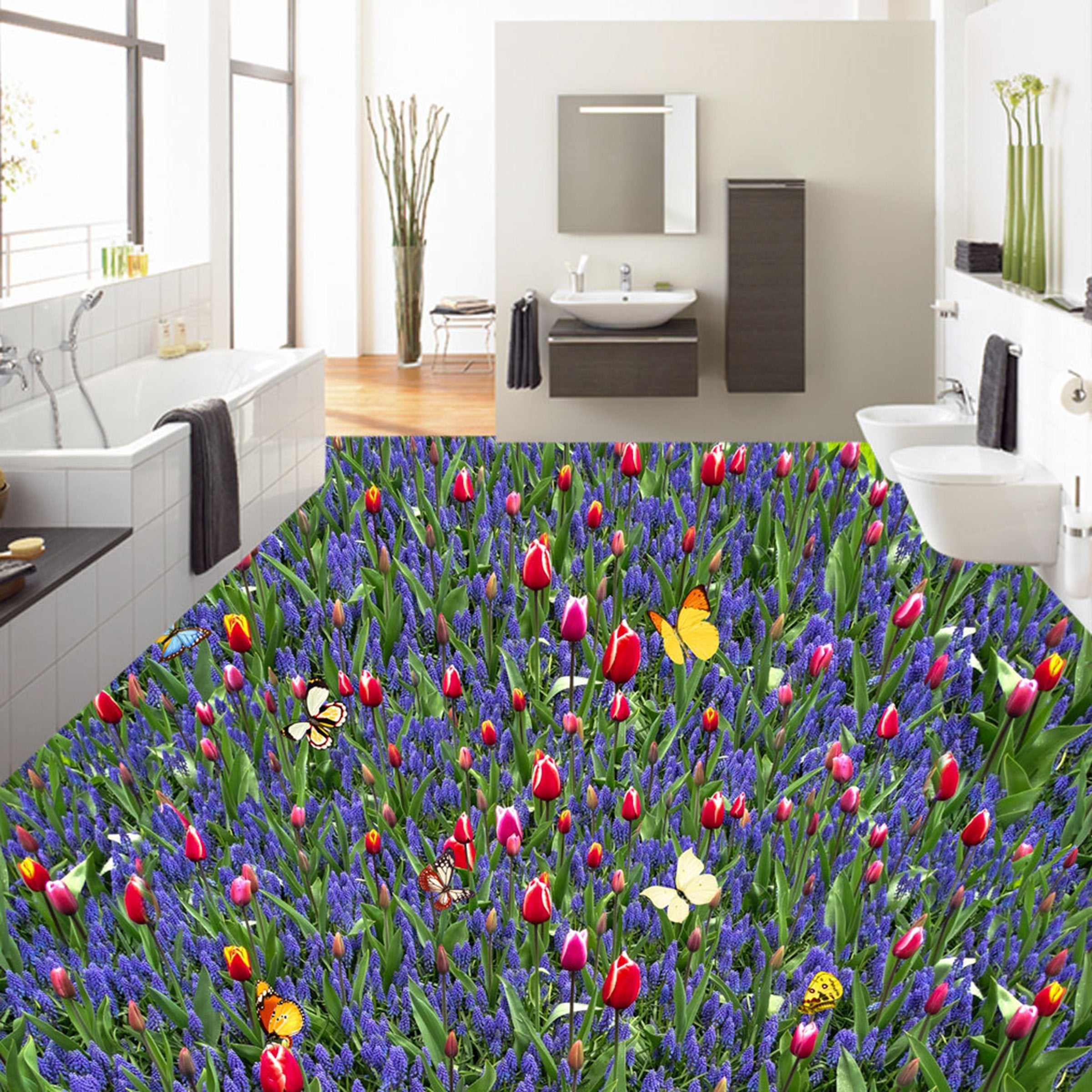 3D Colored Tulips WG450 Floor Mural Wallpaper AJ Wallpaper 2