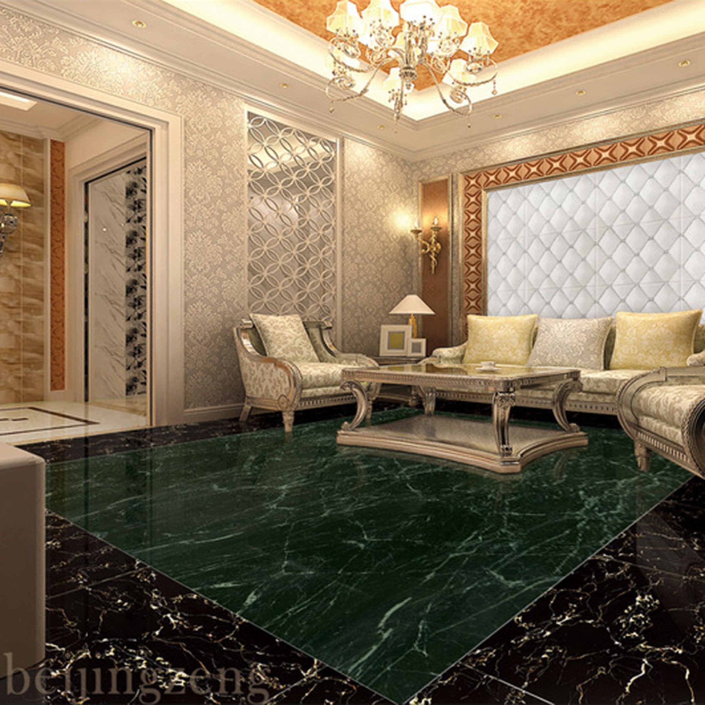 3D Black Marble Pattern WG265 Floor Mural Wallpaper AJ Wallpaper 2