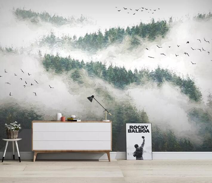 3D Foggy Forest WG25 Wall Murals Wallpaper AJ Wallpaper 2