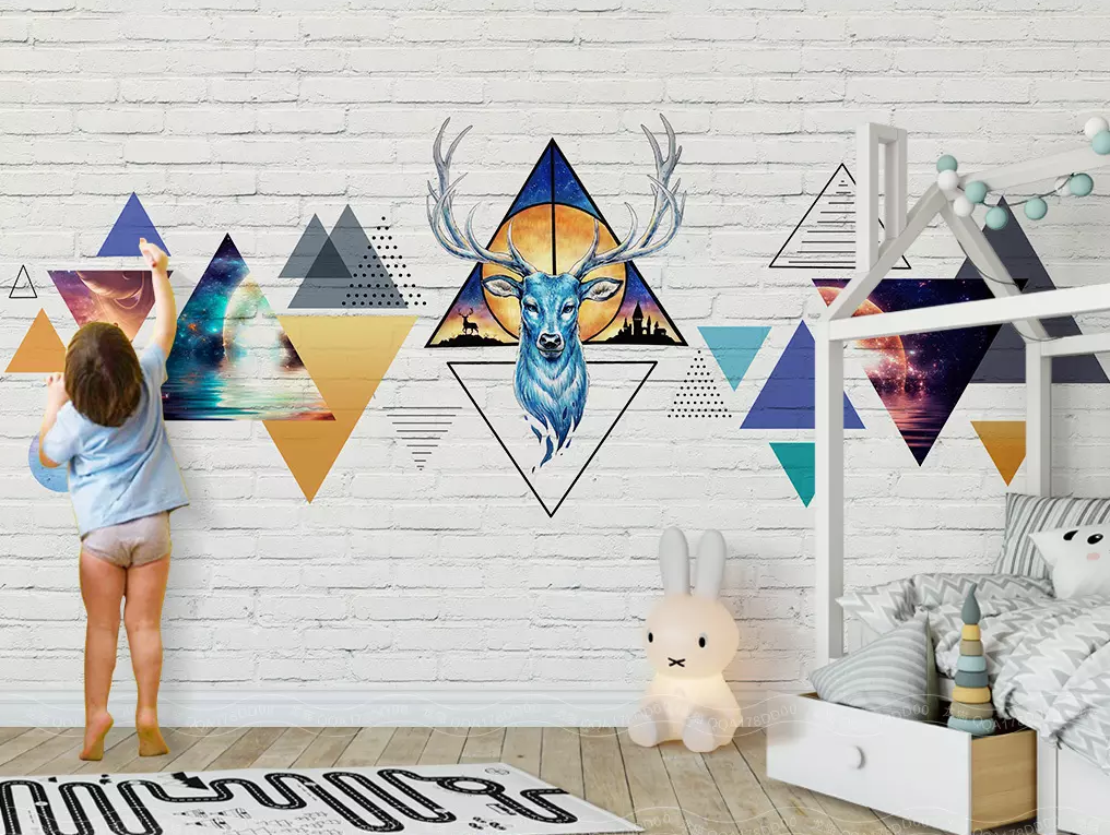 3D Triangle Pattern Deer Head 199 Wallpaper AJ Wallpaper 2
