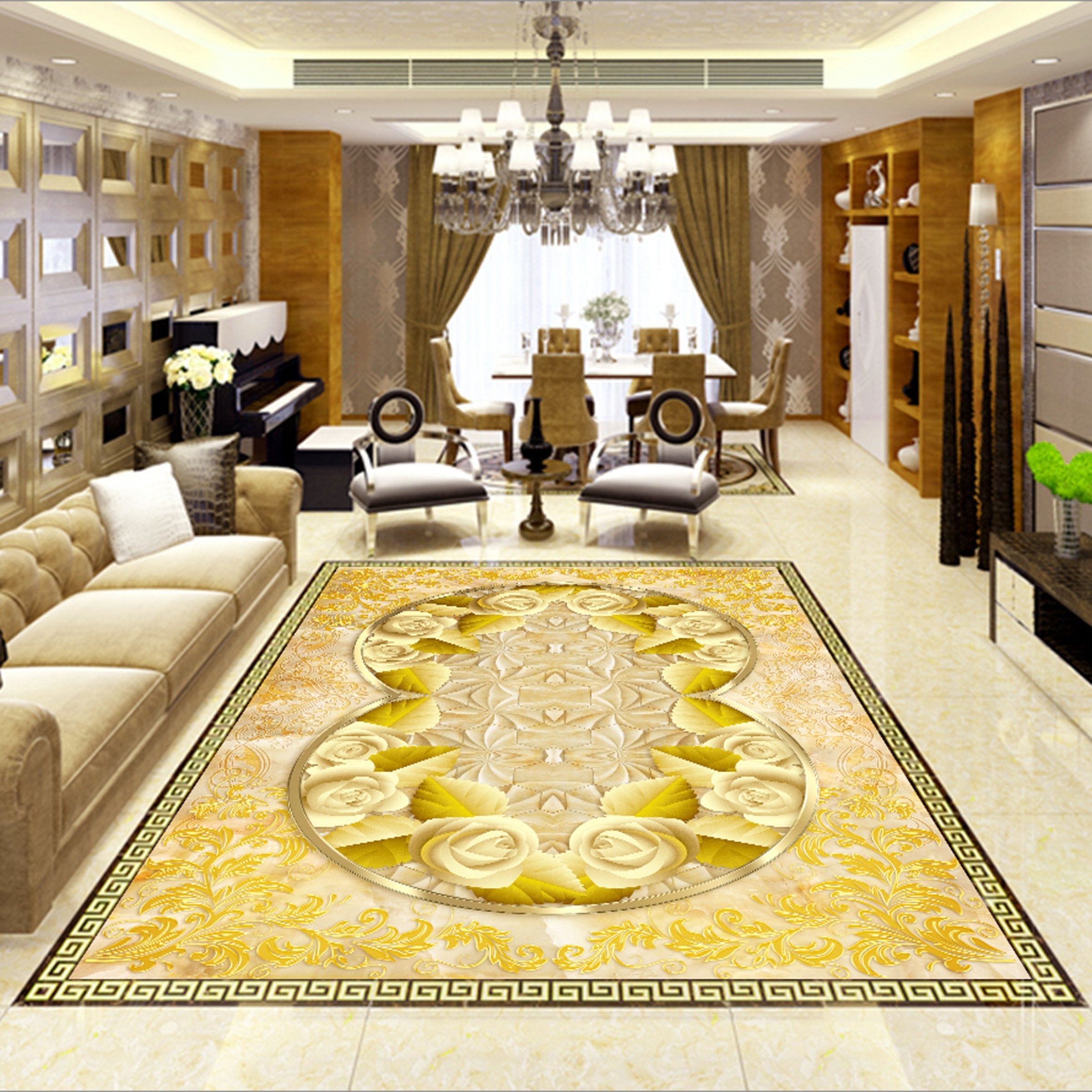 3D Golden Pattern WG231 Floor Mural Wallpaper AJ Wallpaper 2