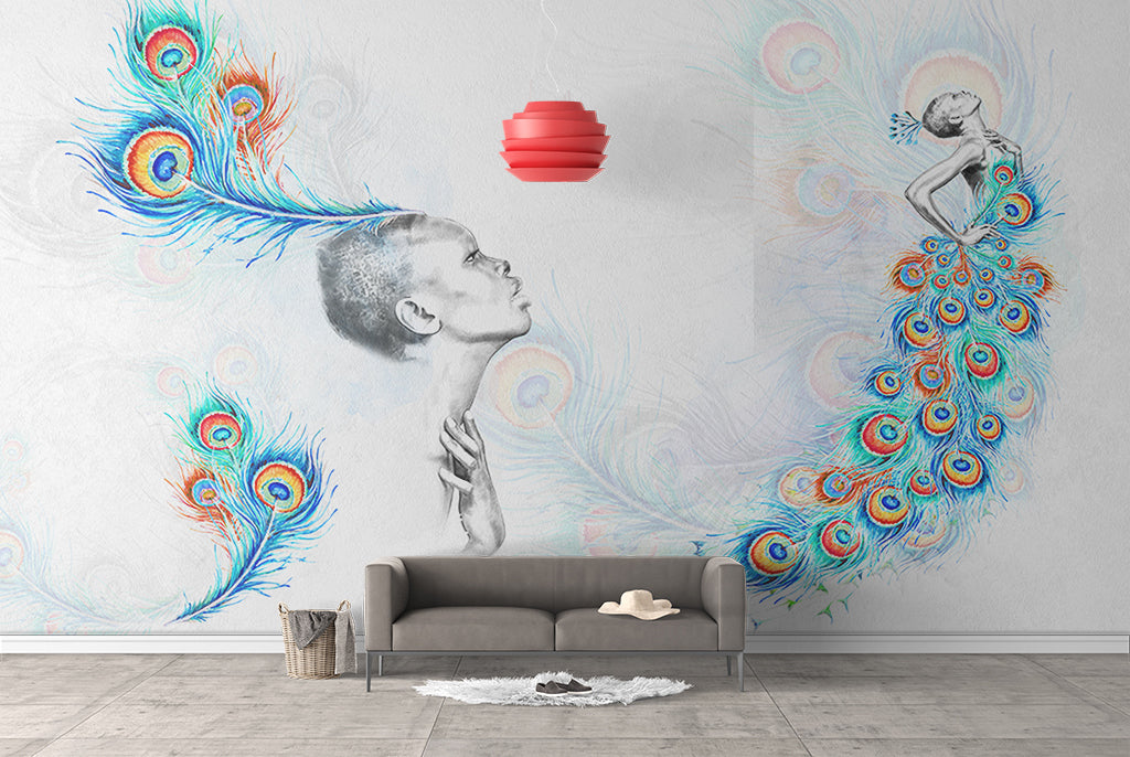 3D Feather Woman WG207 Wall Murals