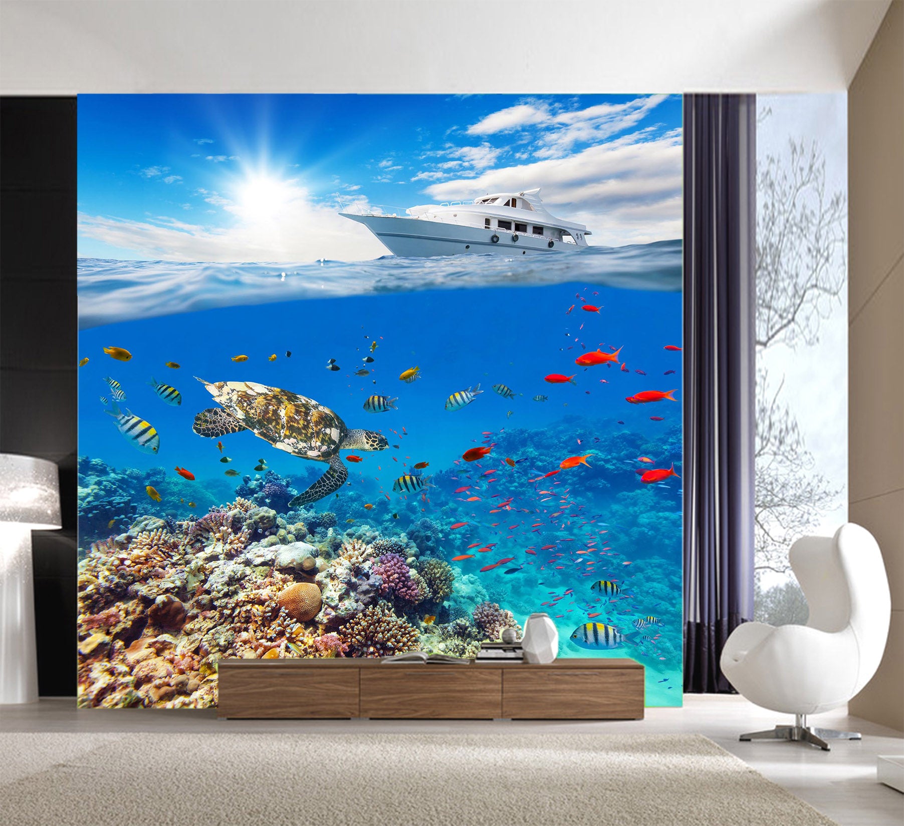 3D Turtle Swimming 1075 Wall Murals