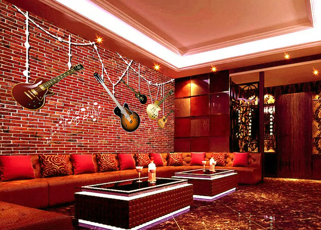 3D Red Brick Guitar Decoration 297 Wallpaper AJ Wallpaper 2