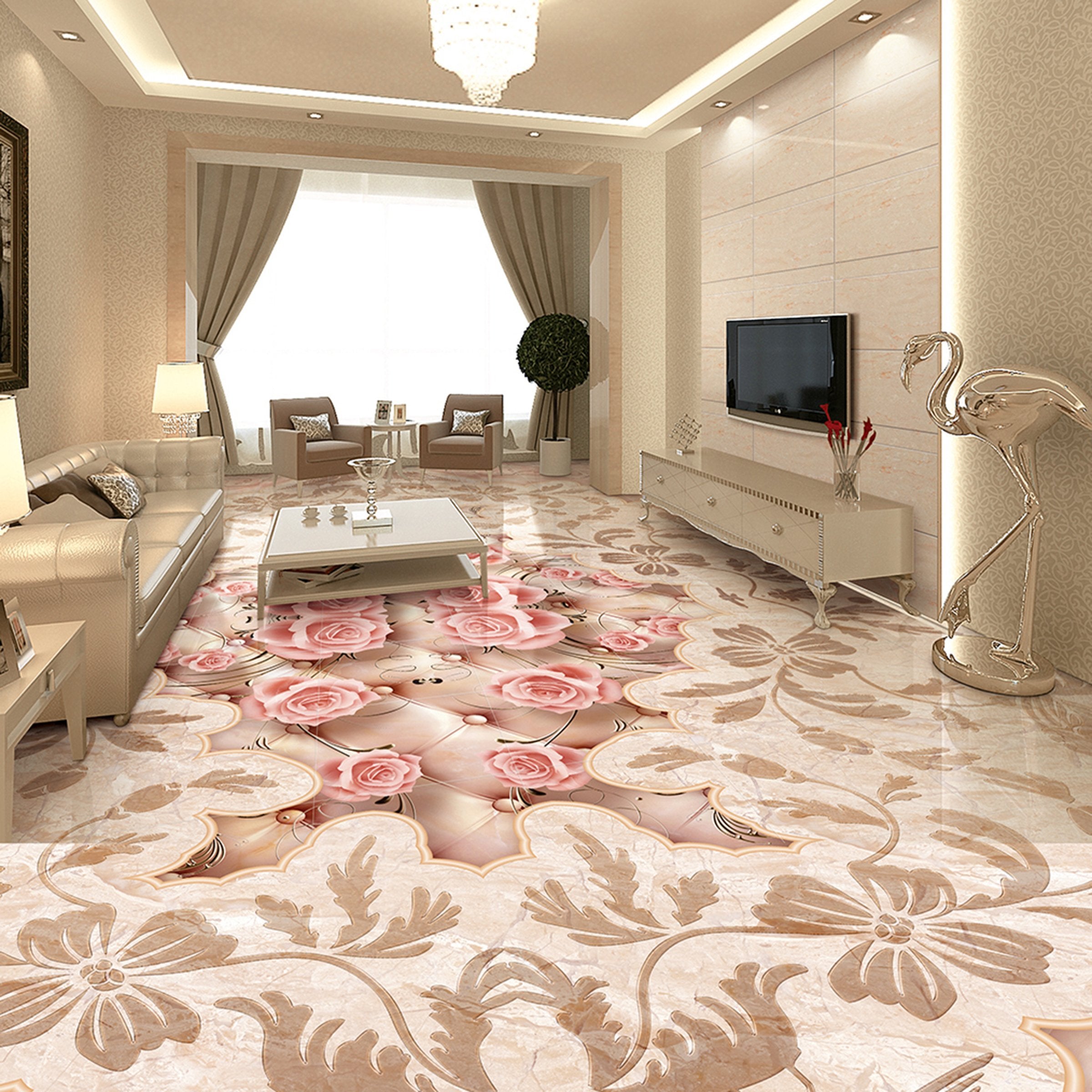 3D Pink Rose WG311 Floor Mural Wallpaper AJ Wallpaper 2