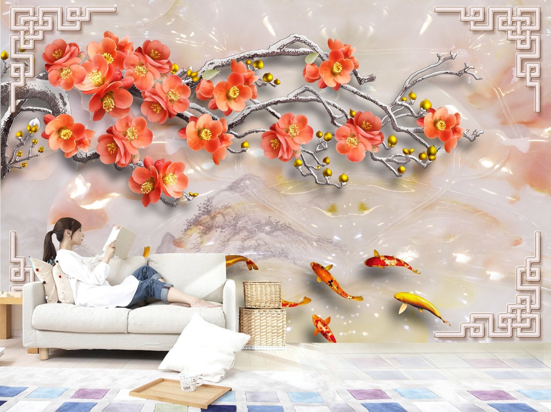 3D Jade Carving Safflower 321 Wallpaper AJ Wallpaper