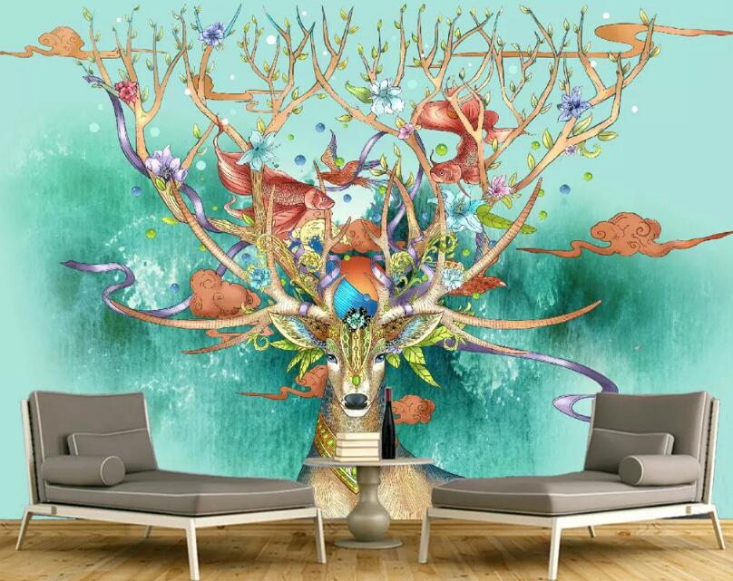 3D Goldfish Deer WG1045 Wall Murals