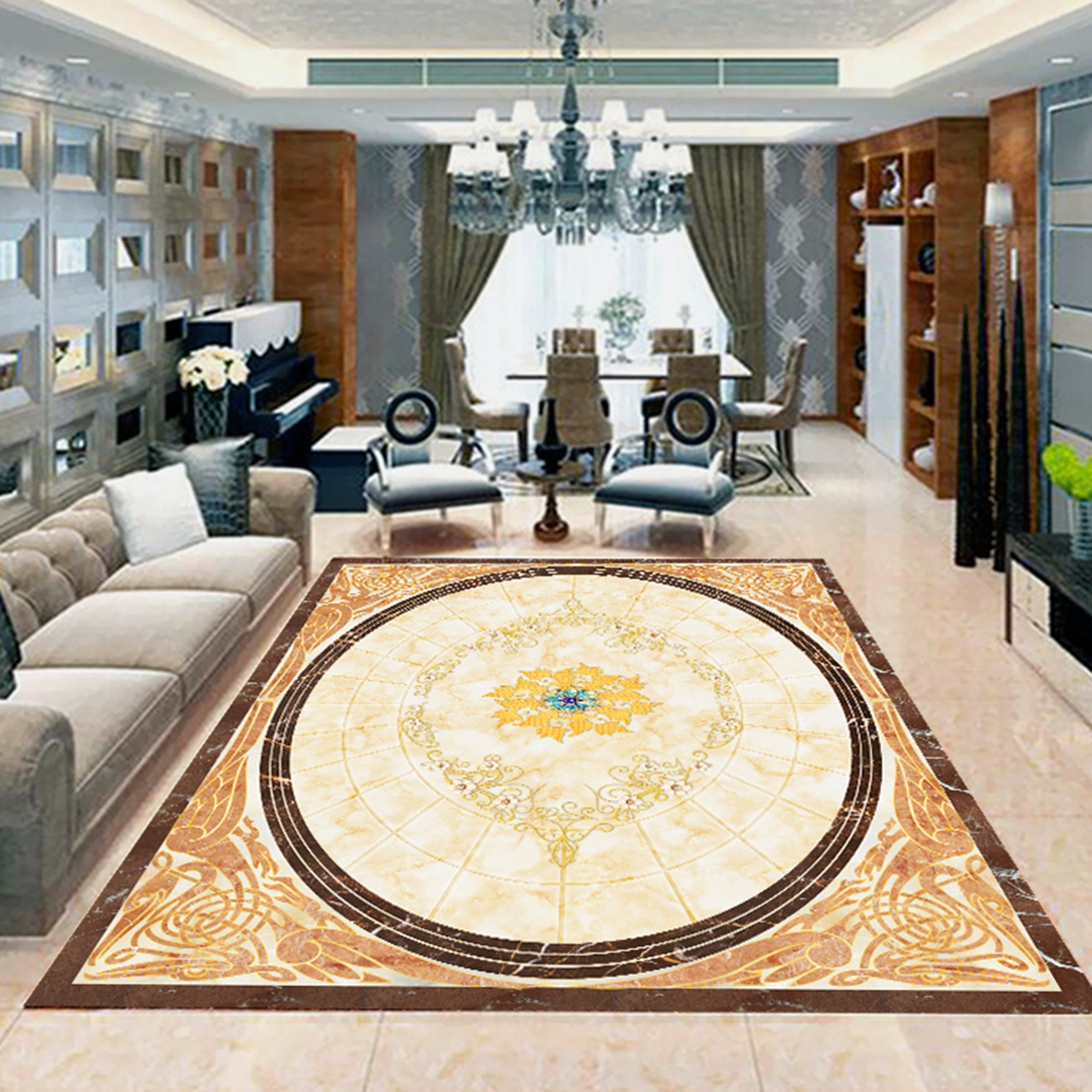 3D Gold Pattern WG496 Floor Mural Wallpaper AJ Wallpaper 2