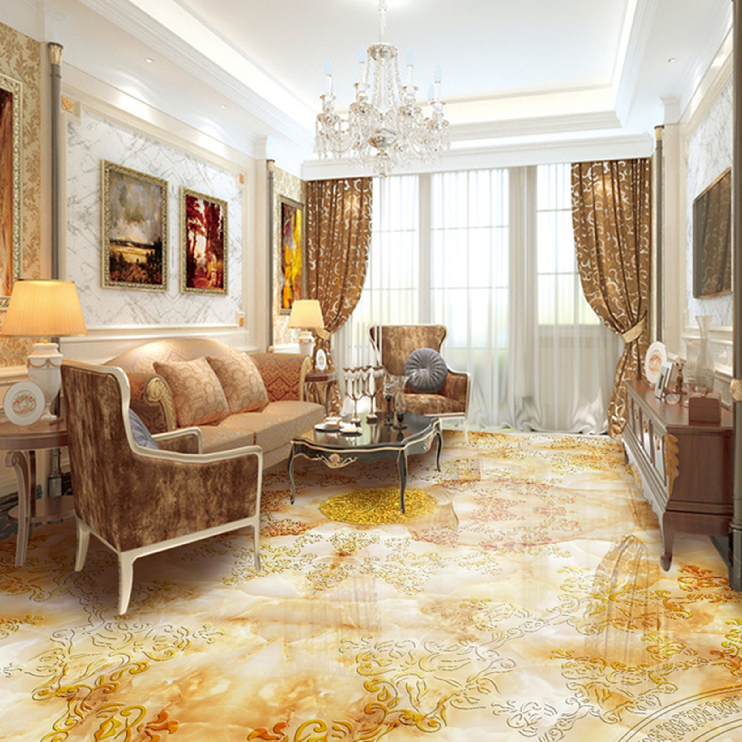 3D Yellow Pattern WG043 Floor Mural Wallpaper AJ Wallpaper 2