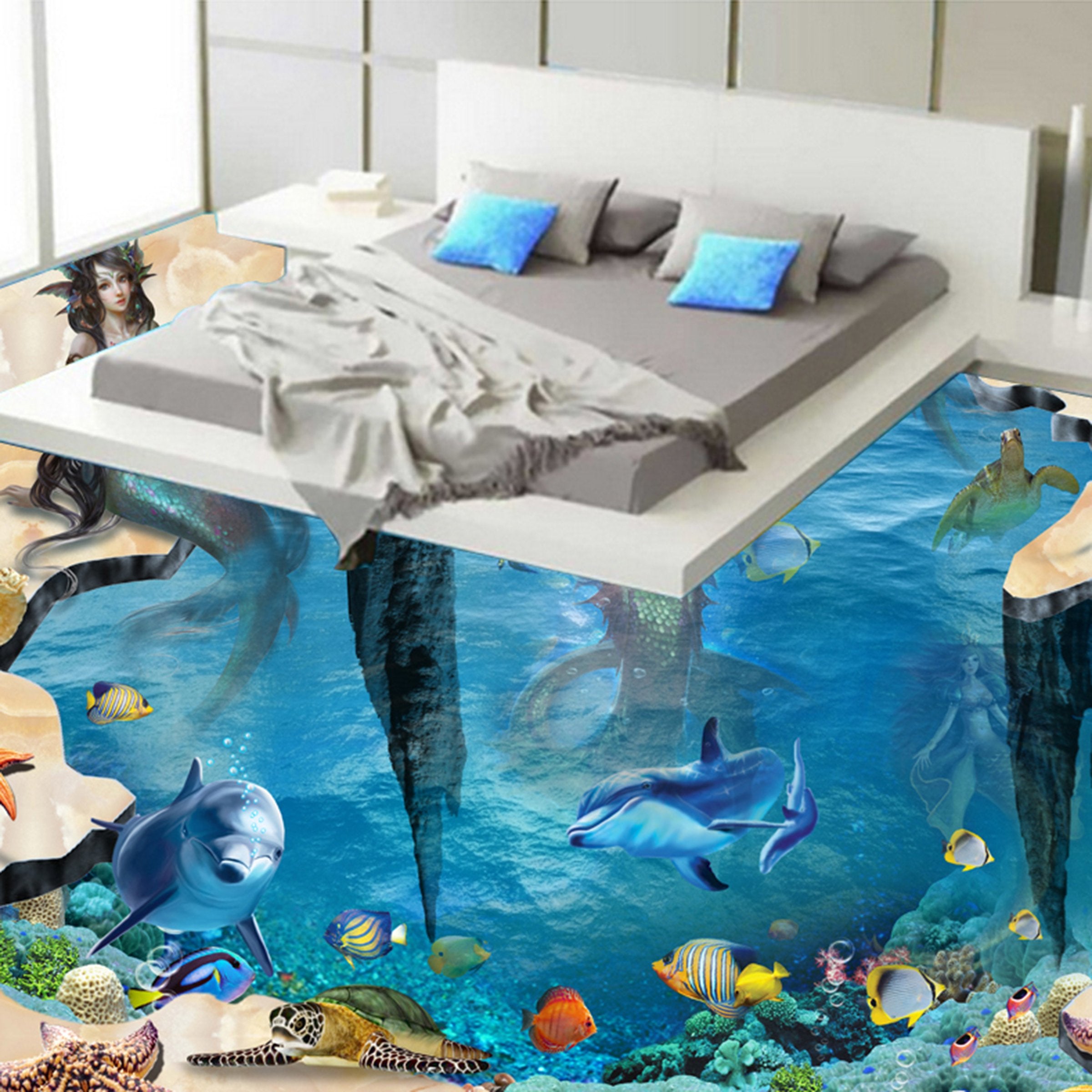3D Cute Dolphin WG407 Floor Mural Wallpaper AJ Wallpaper 2