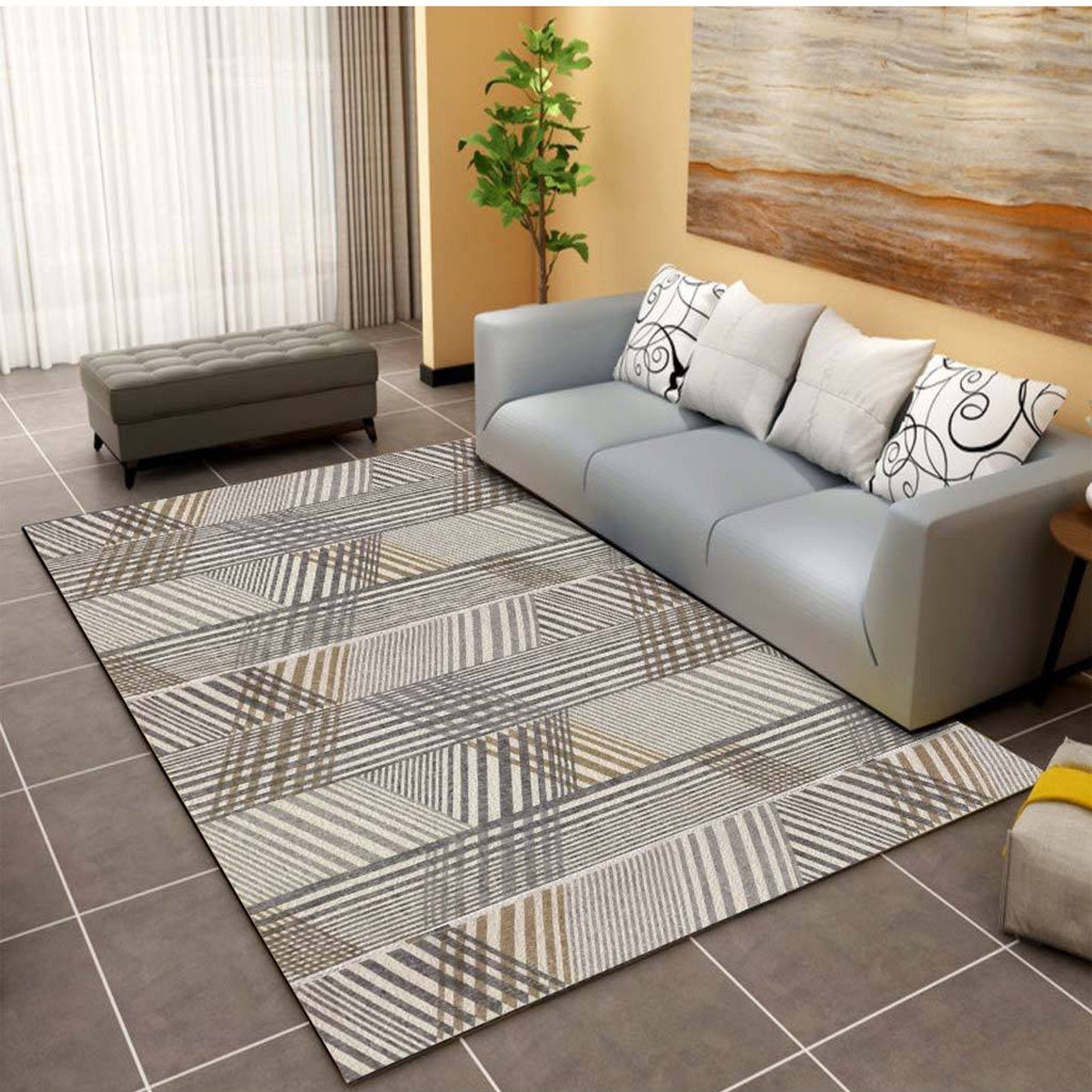 3D Gray Stripe WG160 Non Slip Rug Mat Mat AJ Creativity Home