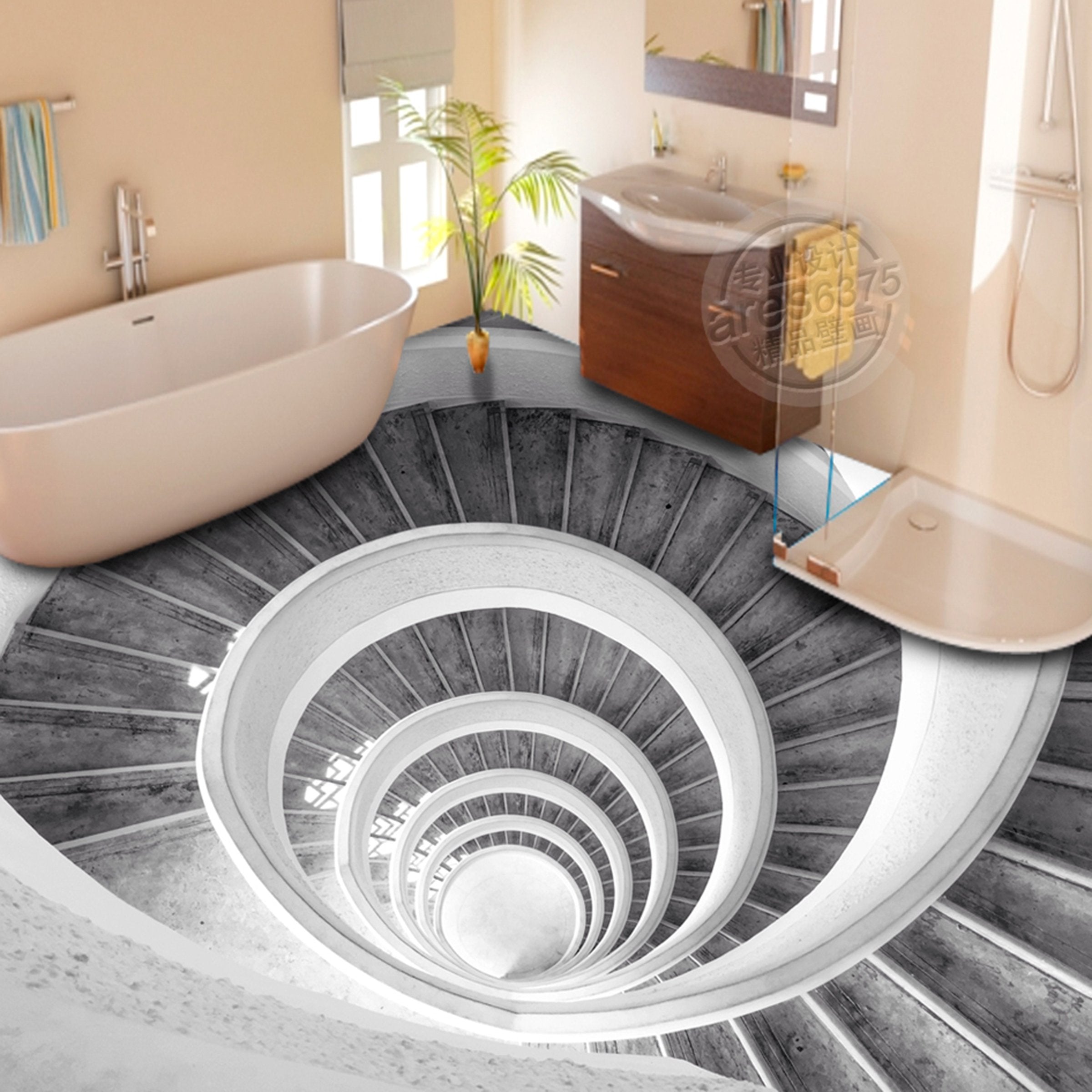 3D White Swirl WG547 Floor Mural Wallpaper AJ Wallpaper 2