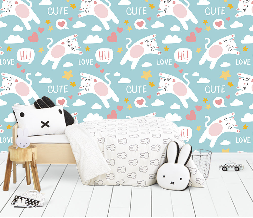 3D White Cat WG427 Wall Murals