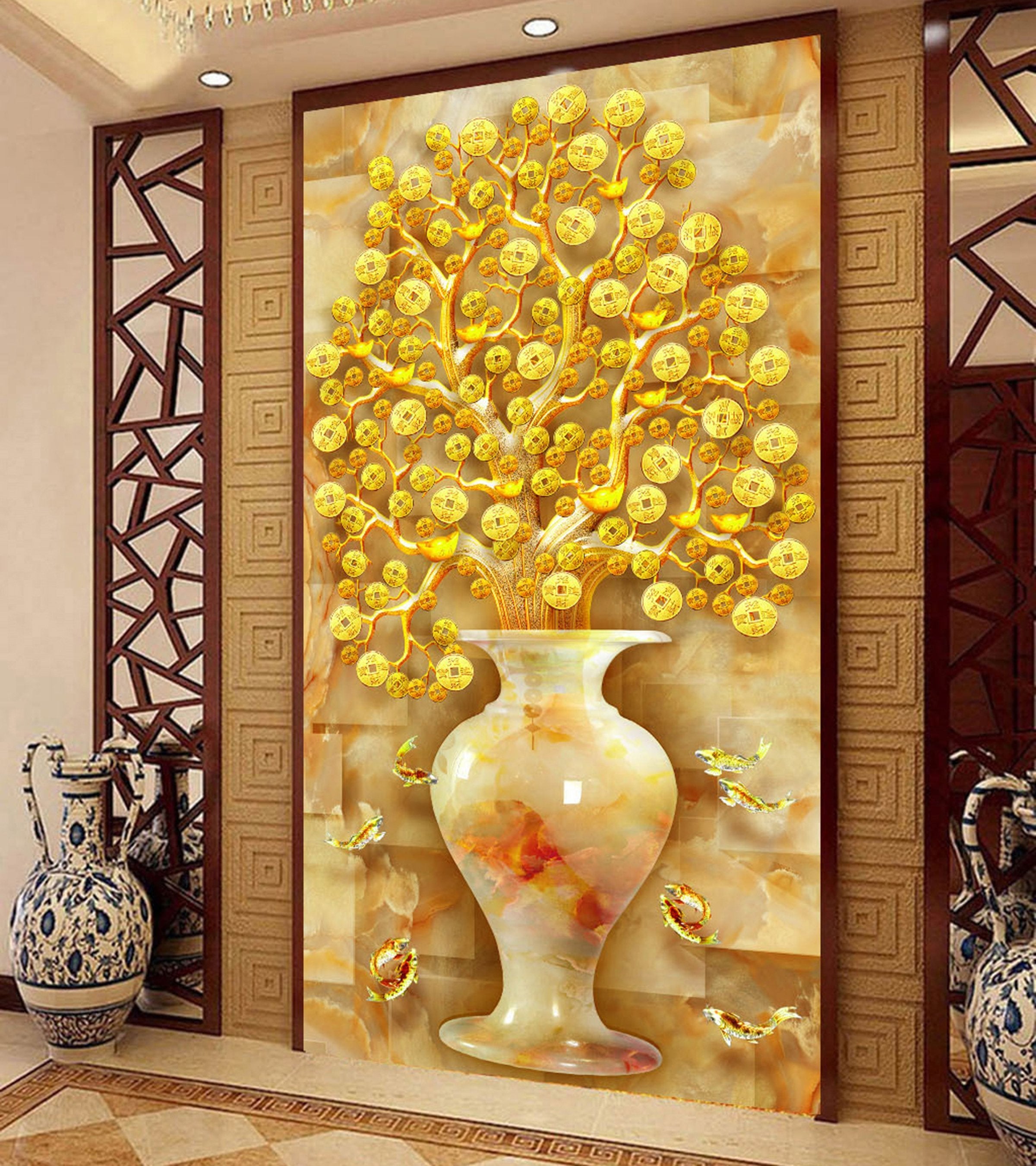 3D Gold Ingot Vase 80 Wall Murals Wallpaper AJ Wallpaper 2