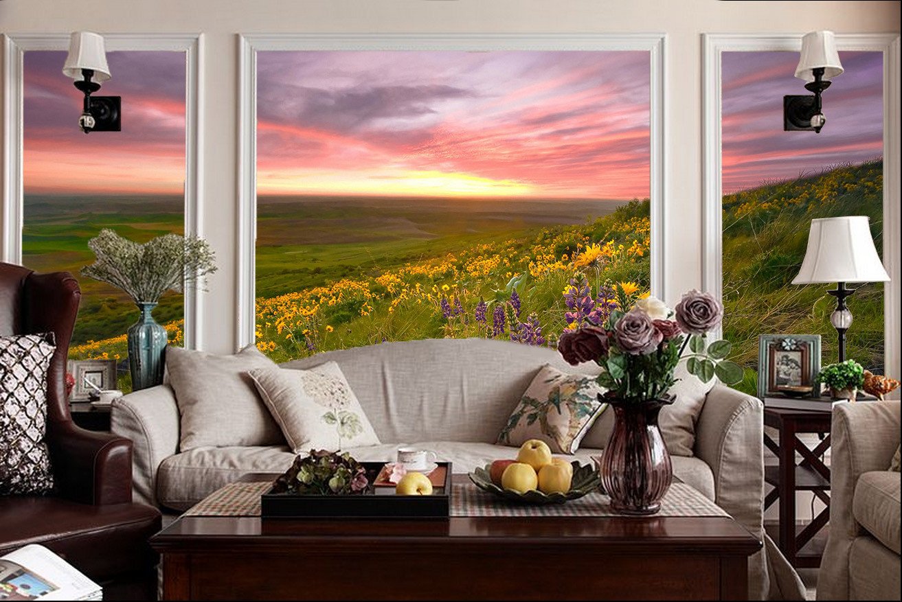 Hillside Wildflowers Wallpaper AJ Wallpaper