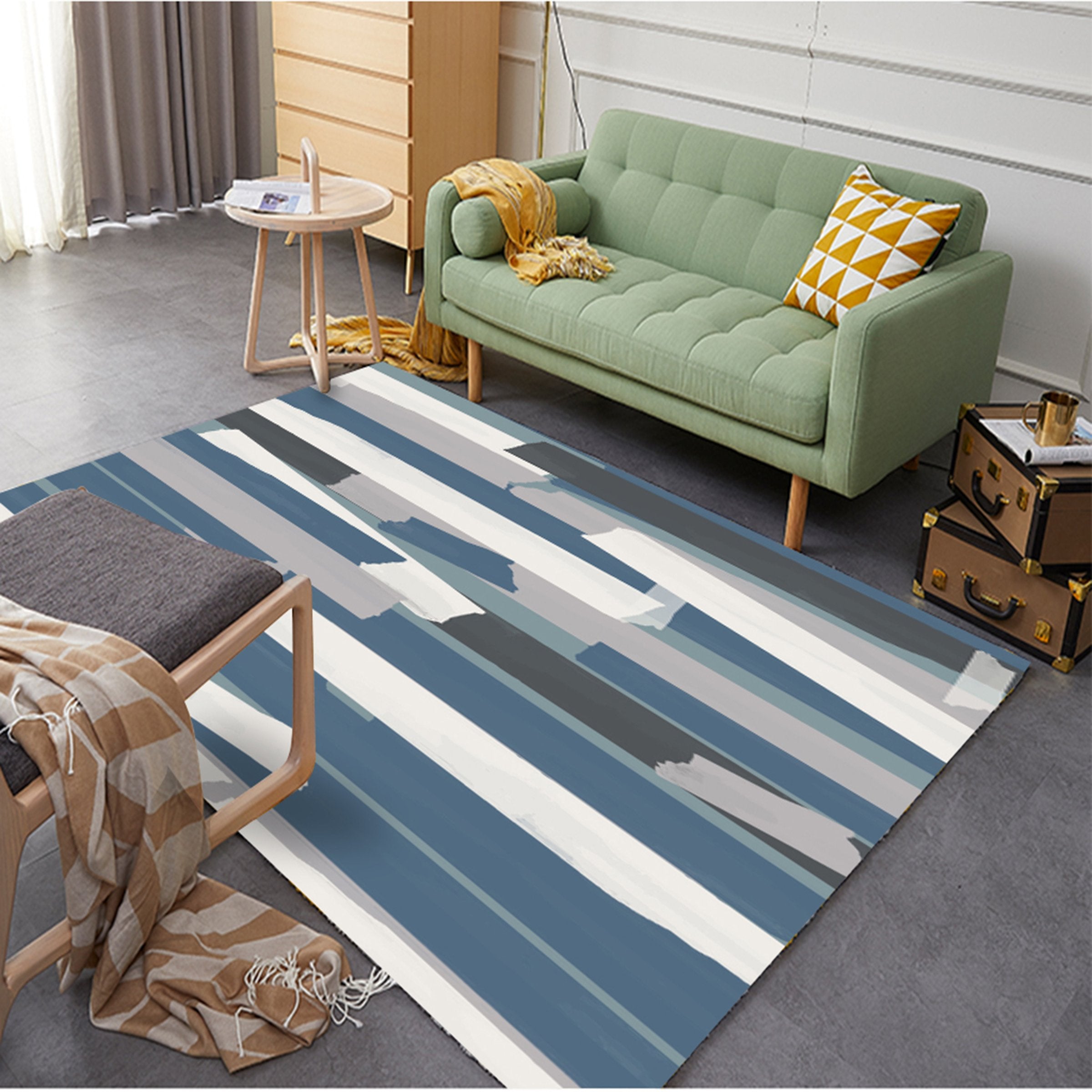 3D Blue Stripes WG062 Non Slip Rug Mat Mat AJ Creativity Home