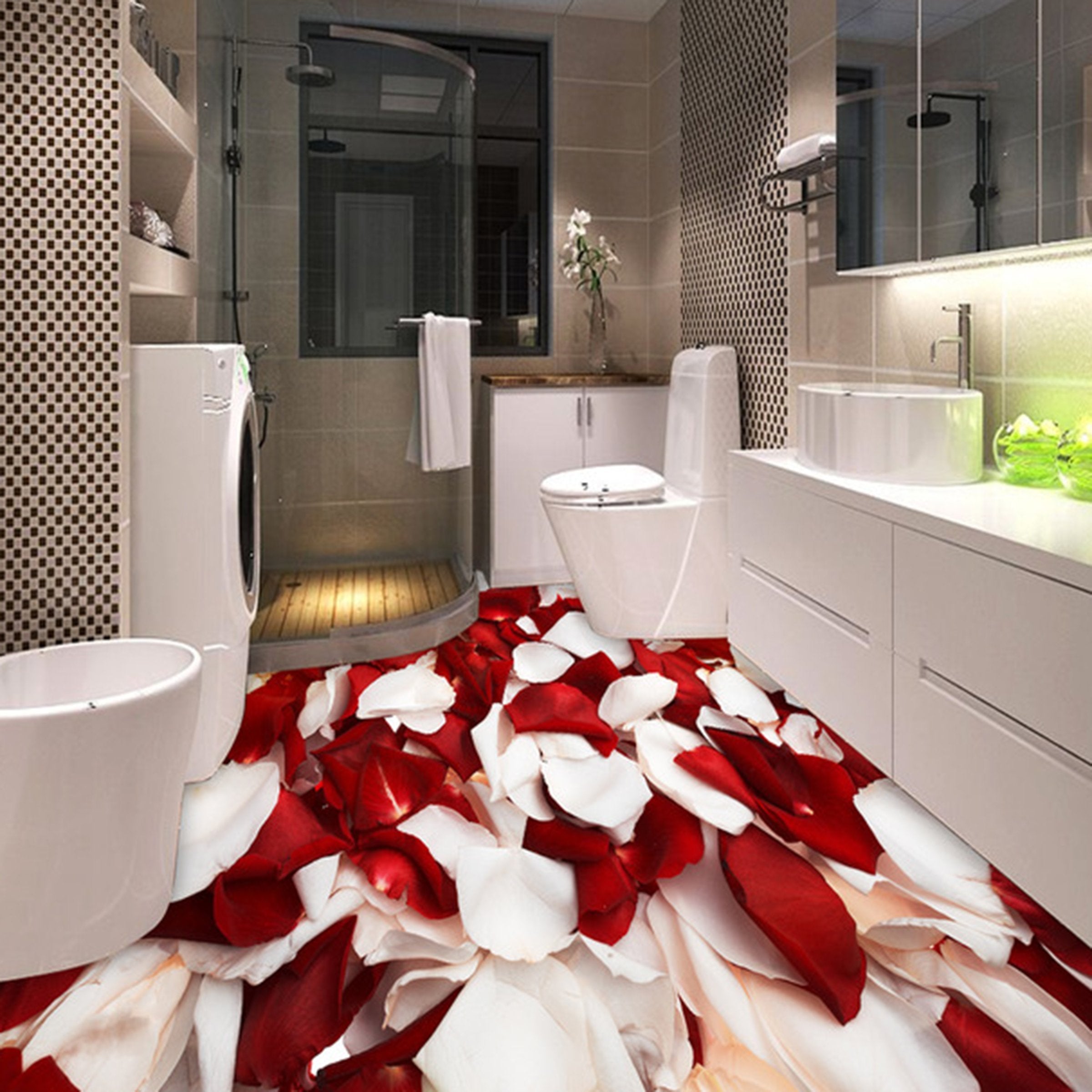 3D White Red Petals WG266 Floor Mural Wallpaper AJ Wallpaper 2