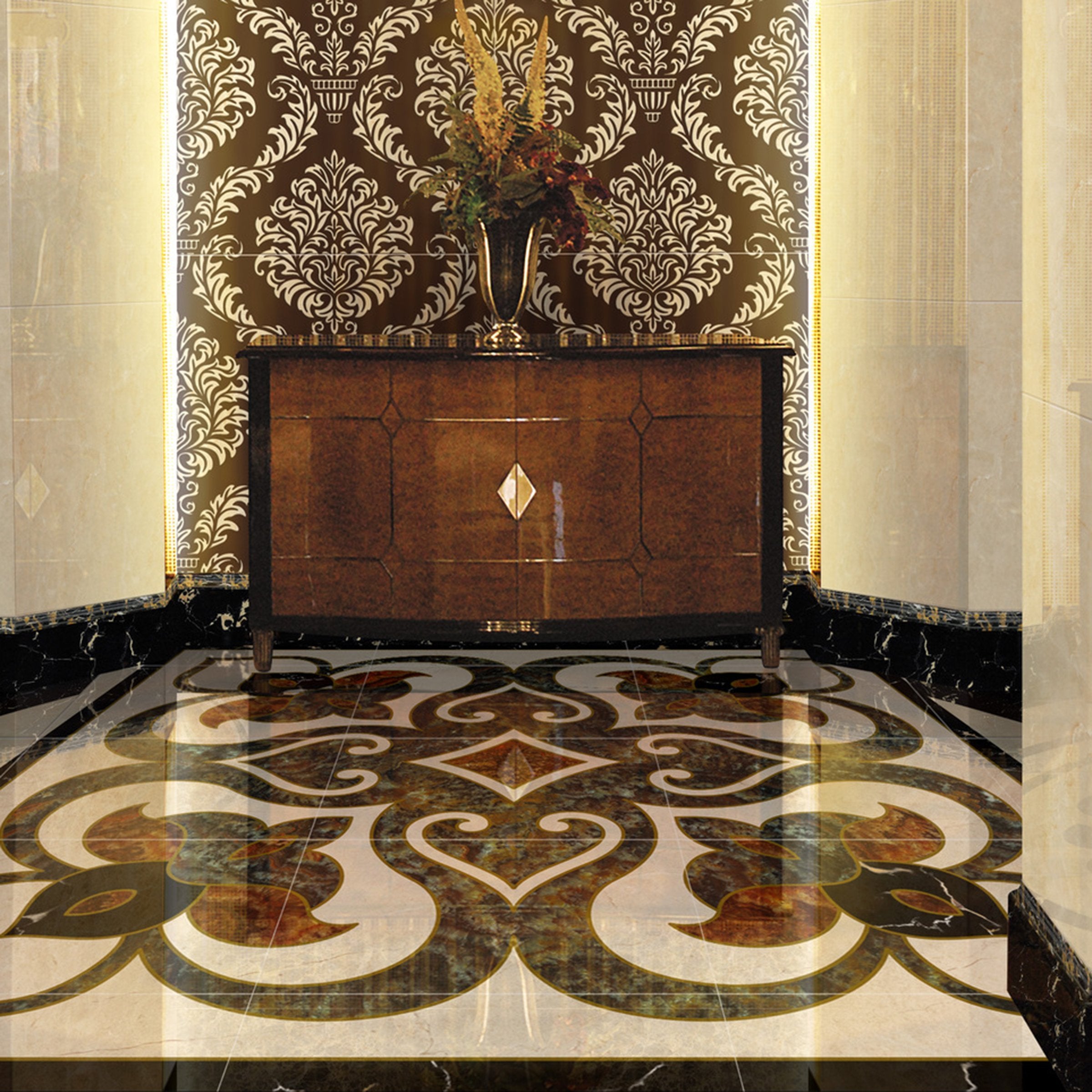 3D Black Pattern WG556 Floor Mural Wallpaper AJ Wallpaper 2