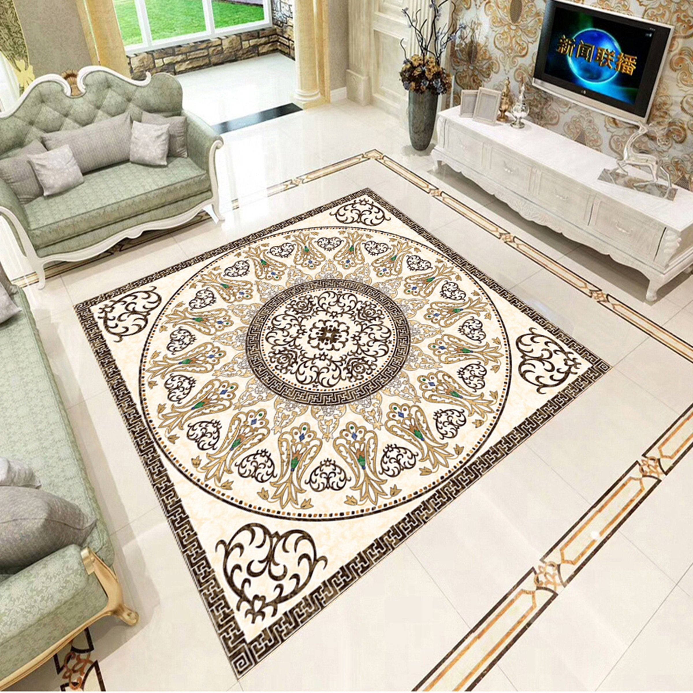 3D Black Circular Pattern WG566 Floor Mural Wallpaper AJ Wallpaper 2