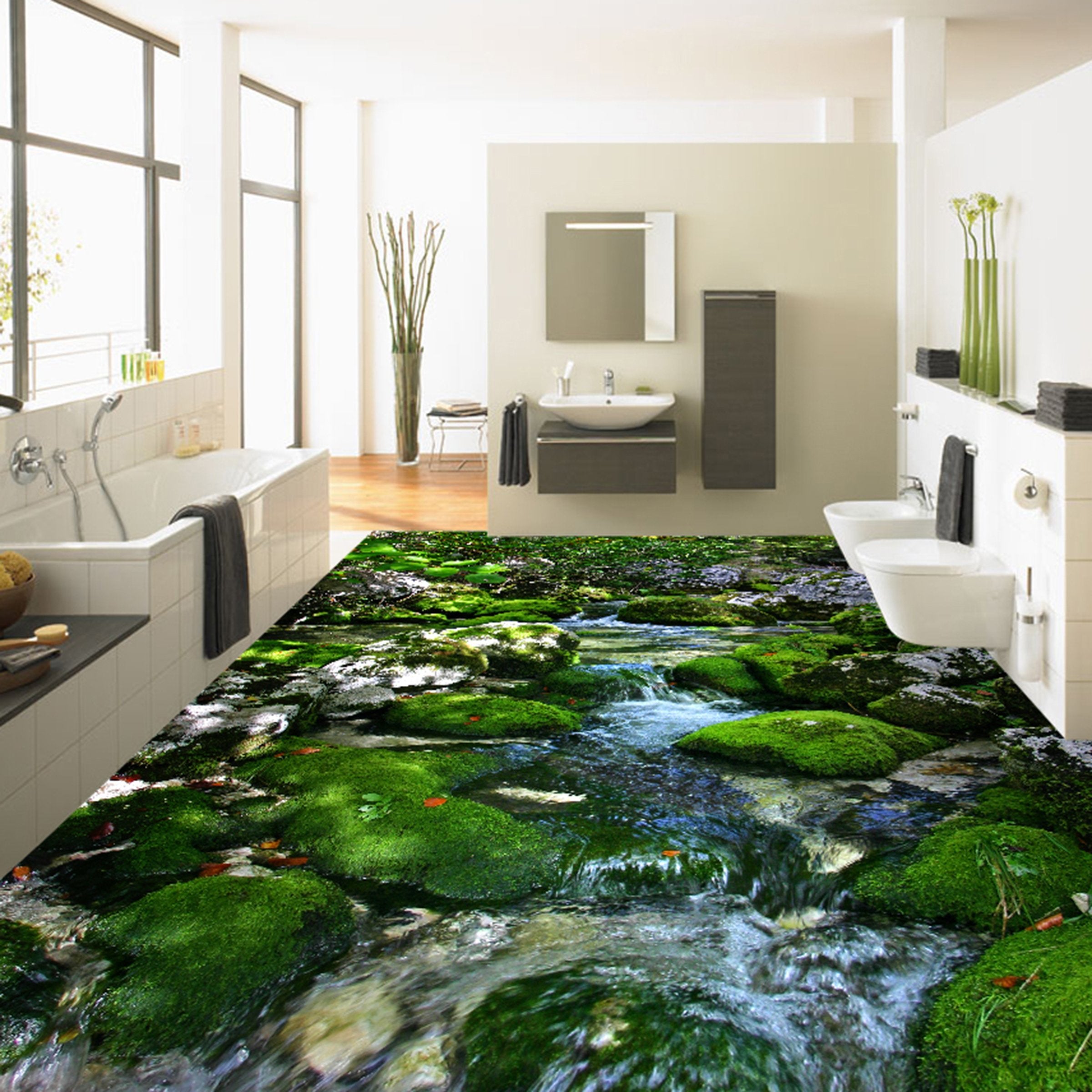 3D Small River Water WG071 Floor Mural Wallpaper AJ Wallpaper 2