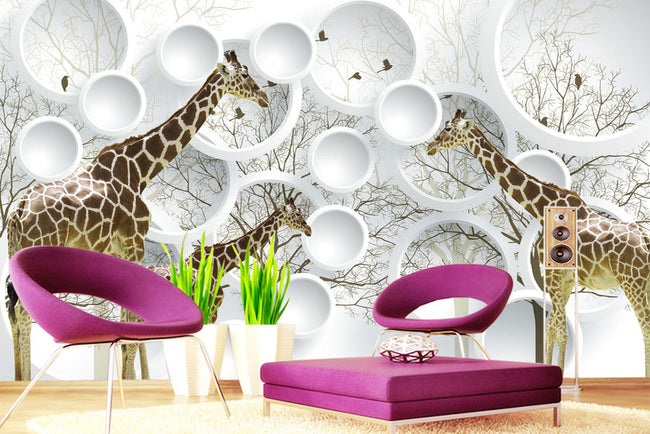 3D Cute Giraffe WG124 Wall Murals
