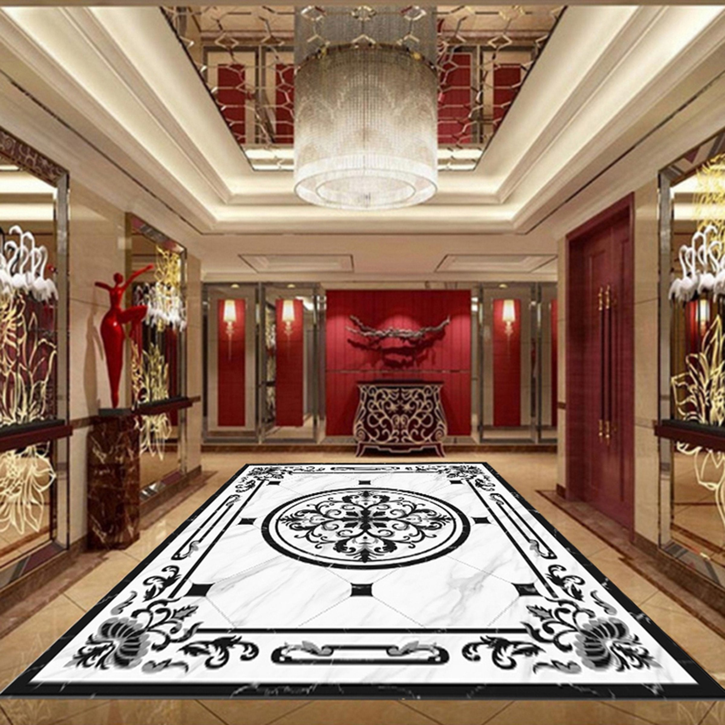 3D Black Circular Pattern WG639 Floor Mural Wallpaper AJ Wallpaper 2