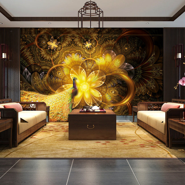 3D Golden Peacock WG004 Wall Murals