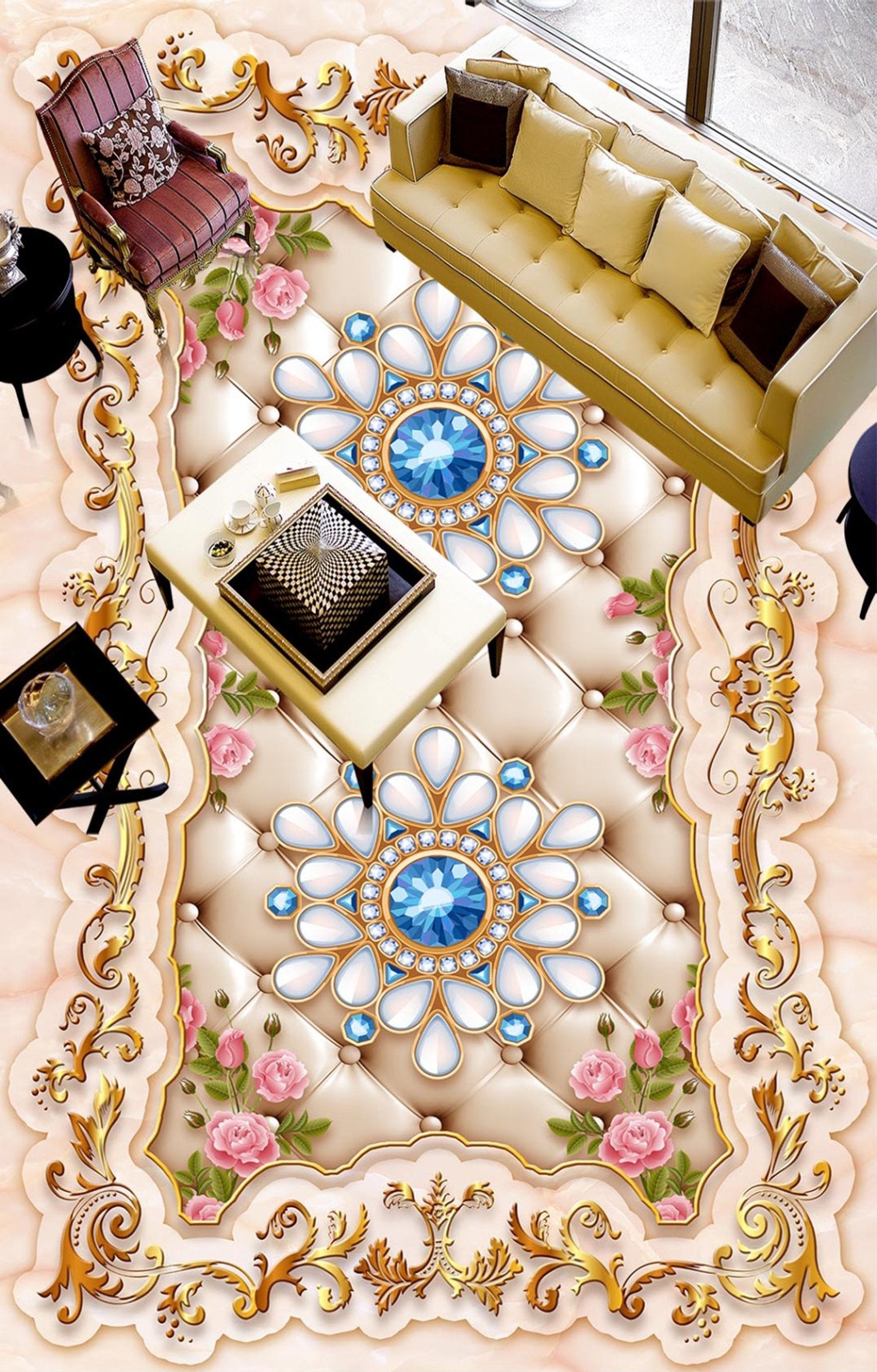 3D Gem Flower WG063 Floor Mural Wallpaper AJ Wallpaper 2