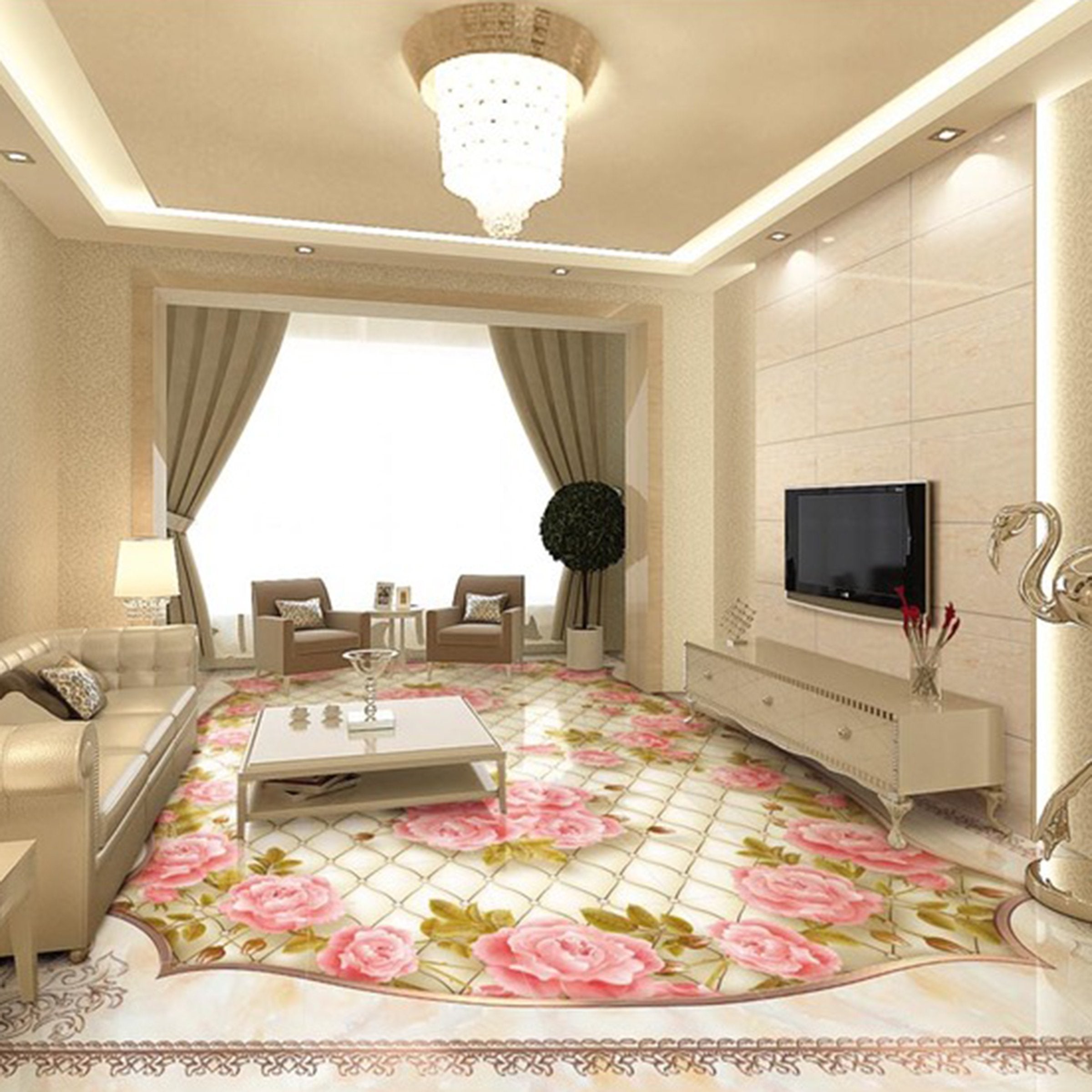 3D Pink Rose WG155 Floor Mural Wallpaper AJ Wallpaper 2