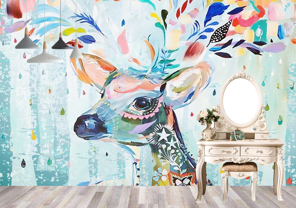 3D Painted Deer WG196 Wall Murals