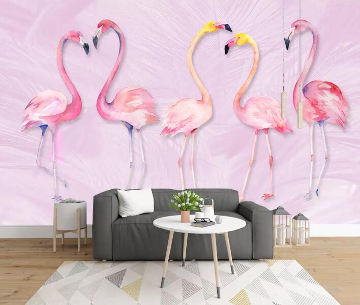 3D Pink Flamingo WG69 Wall Murals Wallpaper AJ Wallpaper 2