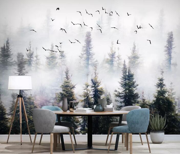 3D Foggy Forest WG19 Wall Murals Wallpaper AJ Wallpaper 2