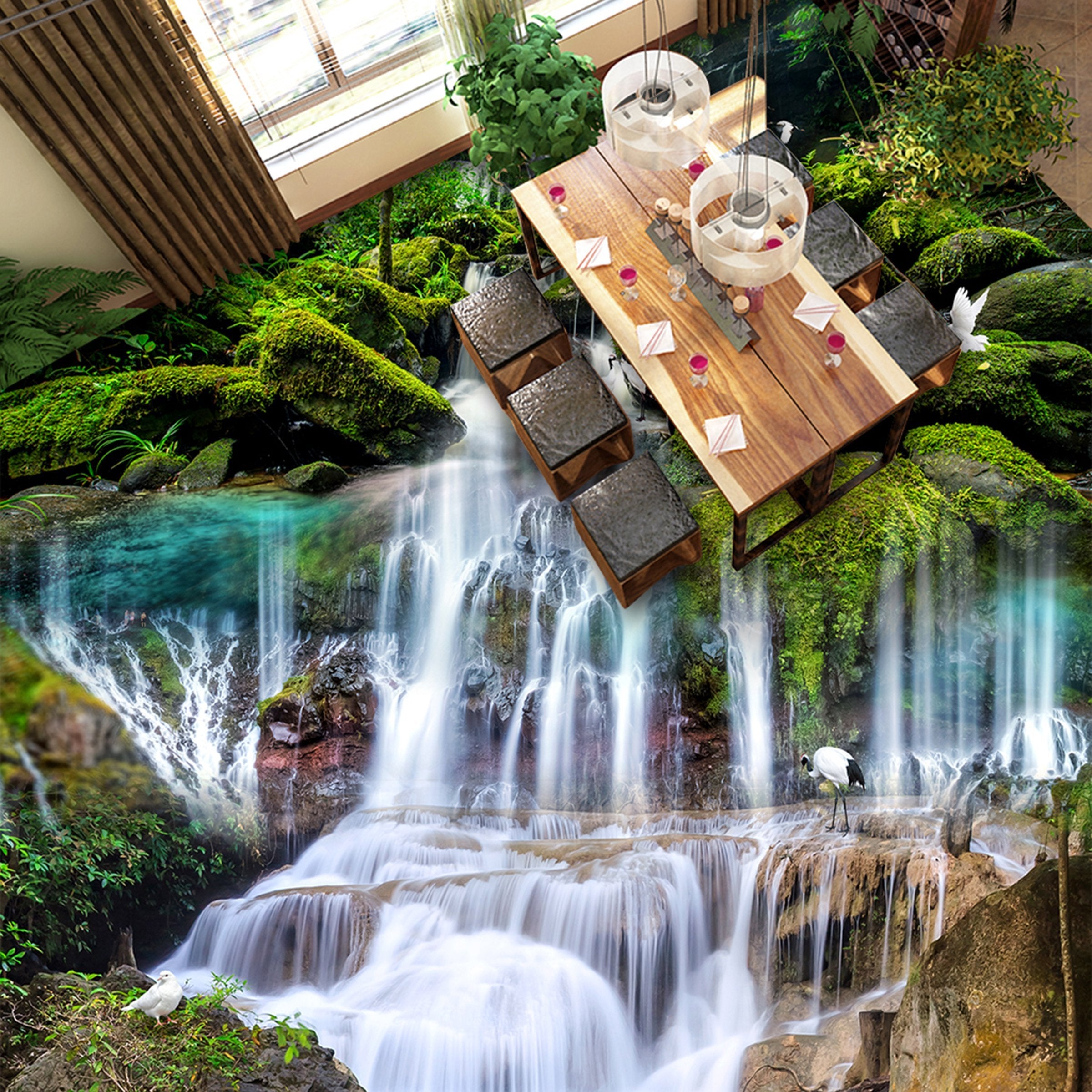 3D High Mountain Water WG512 Floor Mural Wallpaper AJ Wallpaper 2