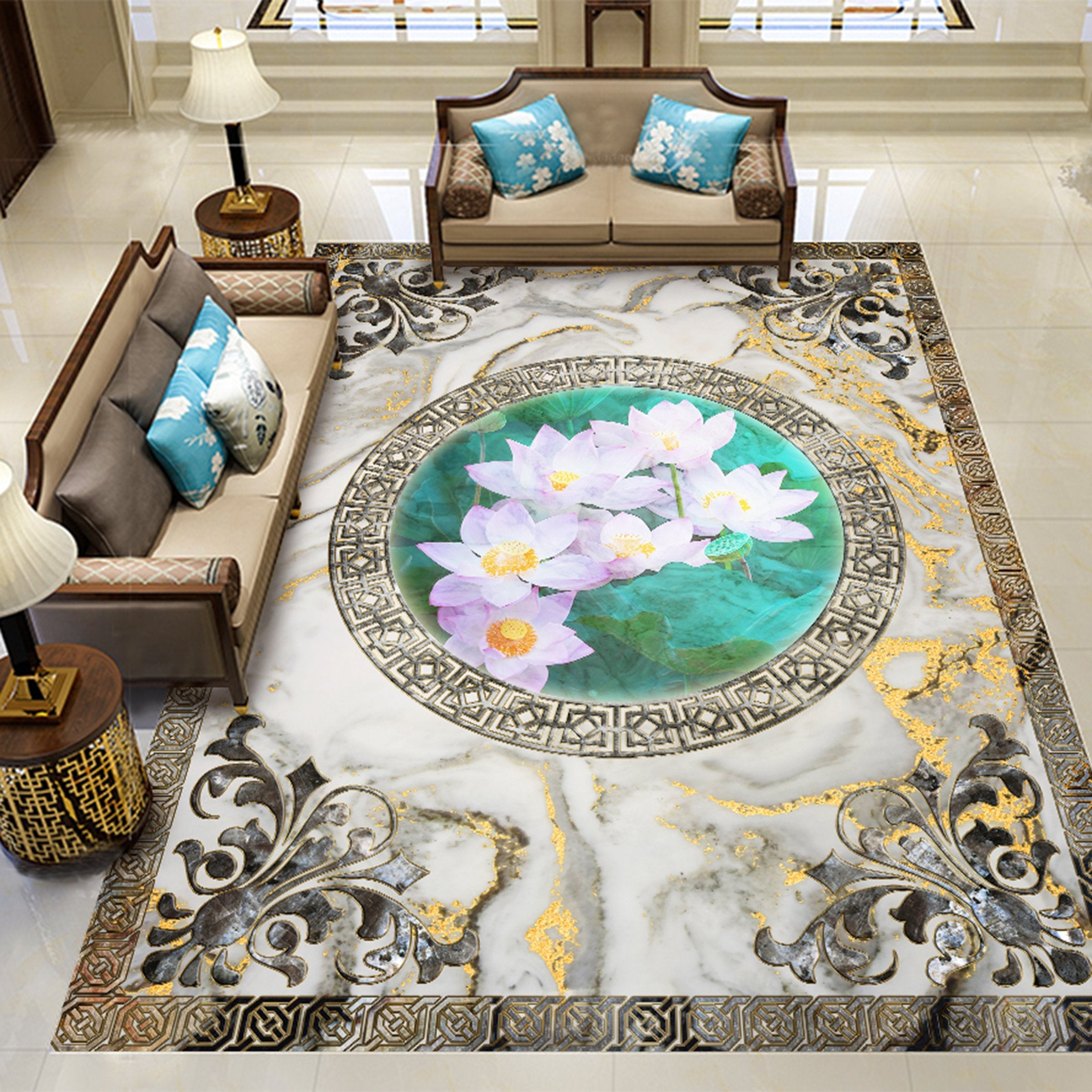 3D Lotus WG752 Floor Mural Wallpaper AJ Wallpaper 2