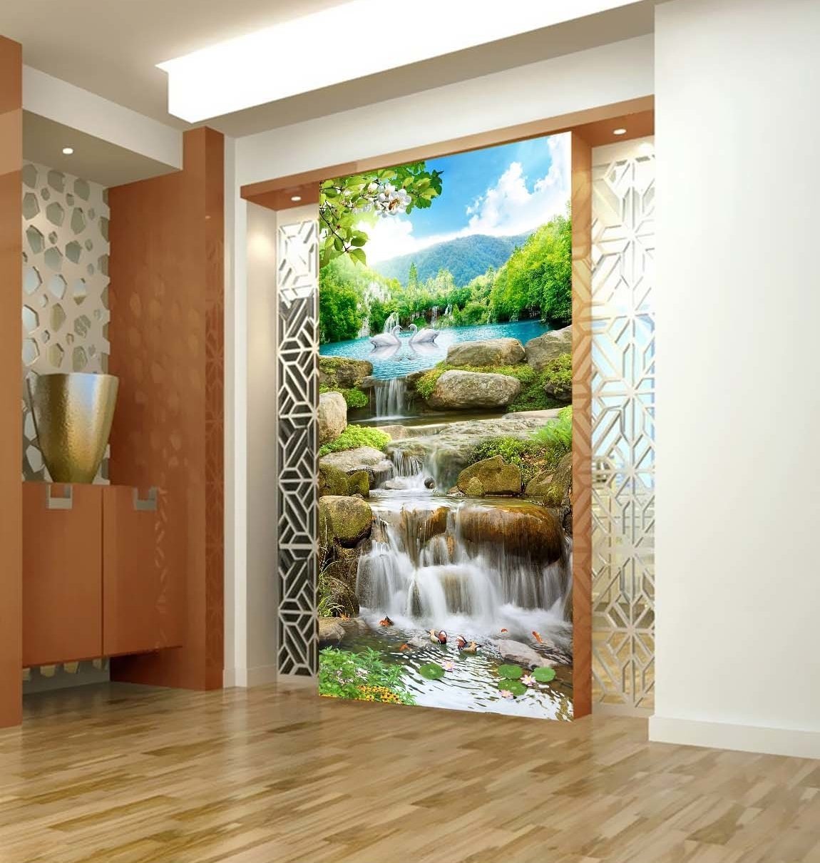 3D Stone River Swan 379 Wallpaper AJ Wallpaper