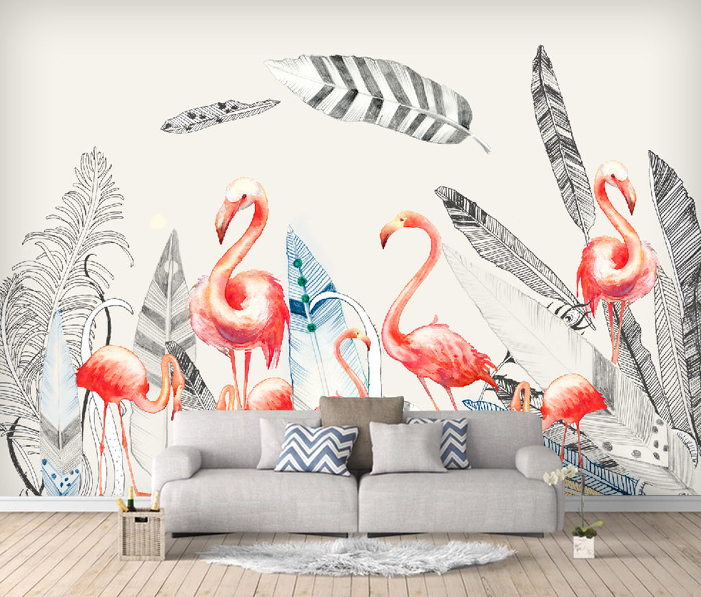 3D Pink Flamingo WC009 Wall Murals