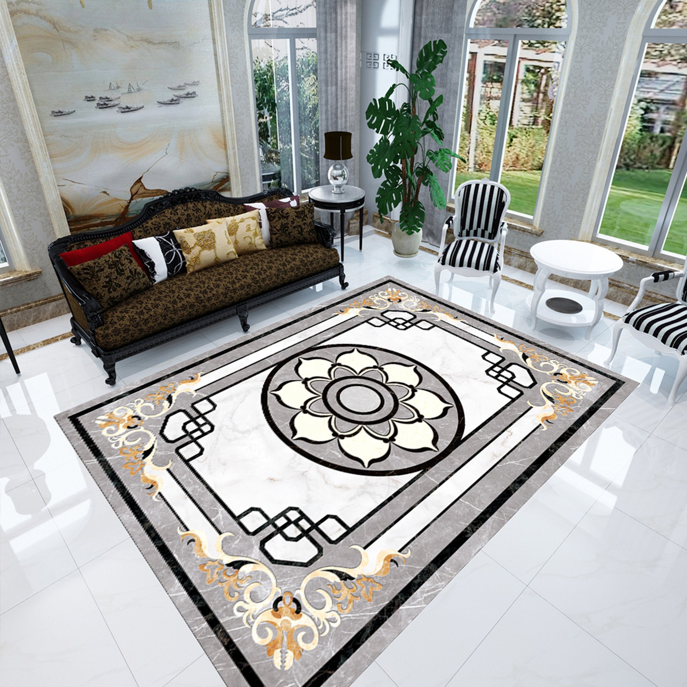 3D Rectangular Black Pattern WG627 Floor Mural Wallpaper AJ Wallpaper 2