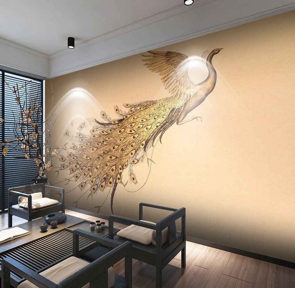 3D Golden Peacock 473 Wall Murals Wallpaper AJ Wallpaper 2