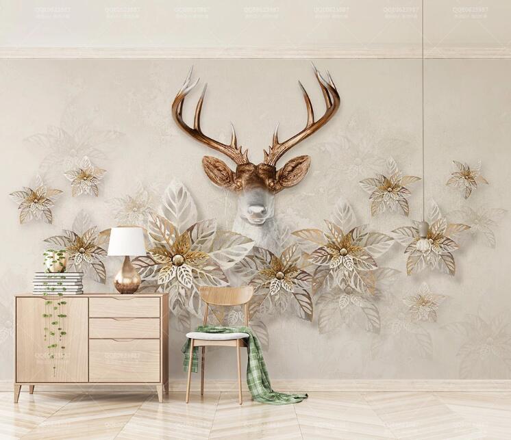 3D Flower Deer WC103 Wall Muralsals