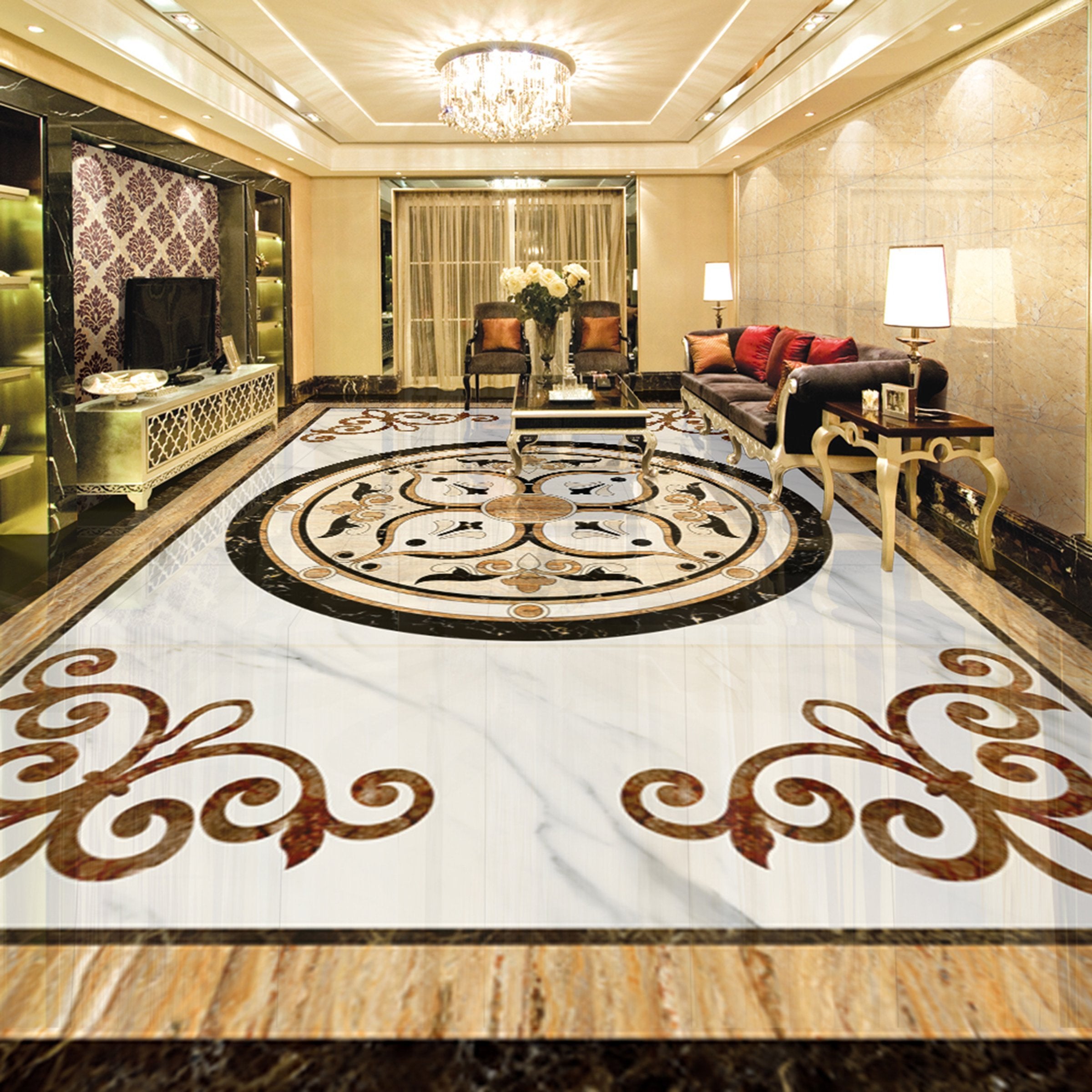 3D Black Circular Pattern WG371 Floor Mural Wallpaper AJ Wallpaper 2