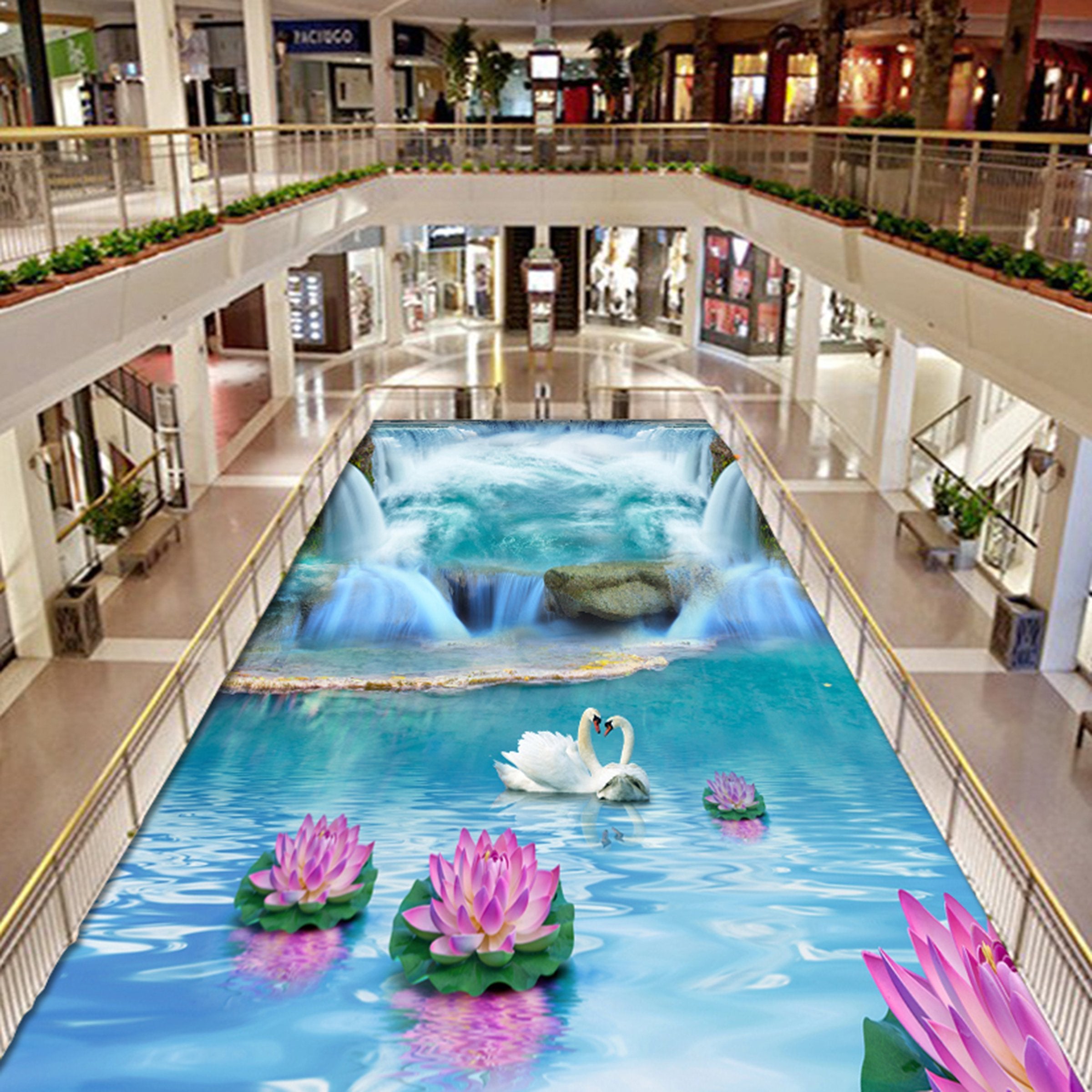 3D Swan Lotus WG441 Floor Mural Wallpaper AJ Wallpaper 2