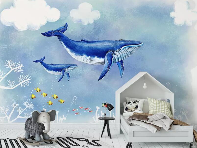 3D Blue Whale 528 Wall Murals Wallpaper AJ Wallpaper 2