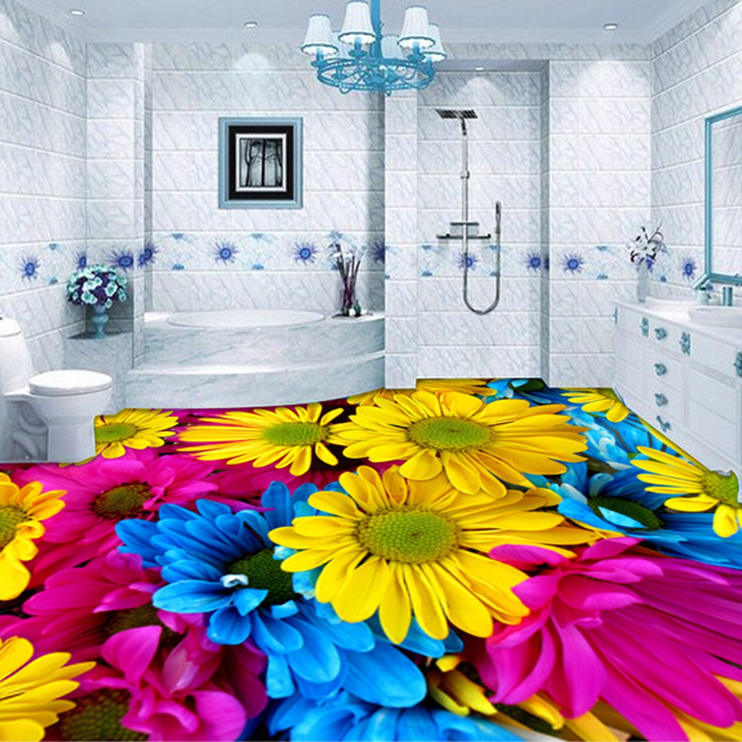 3D Colored Daisy WG160 Floor Mural Wallpaper AJ Wallpaper 2