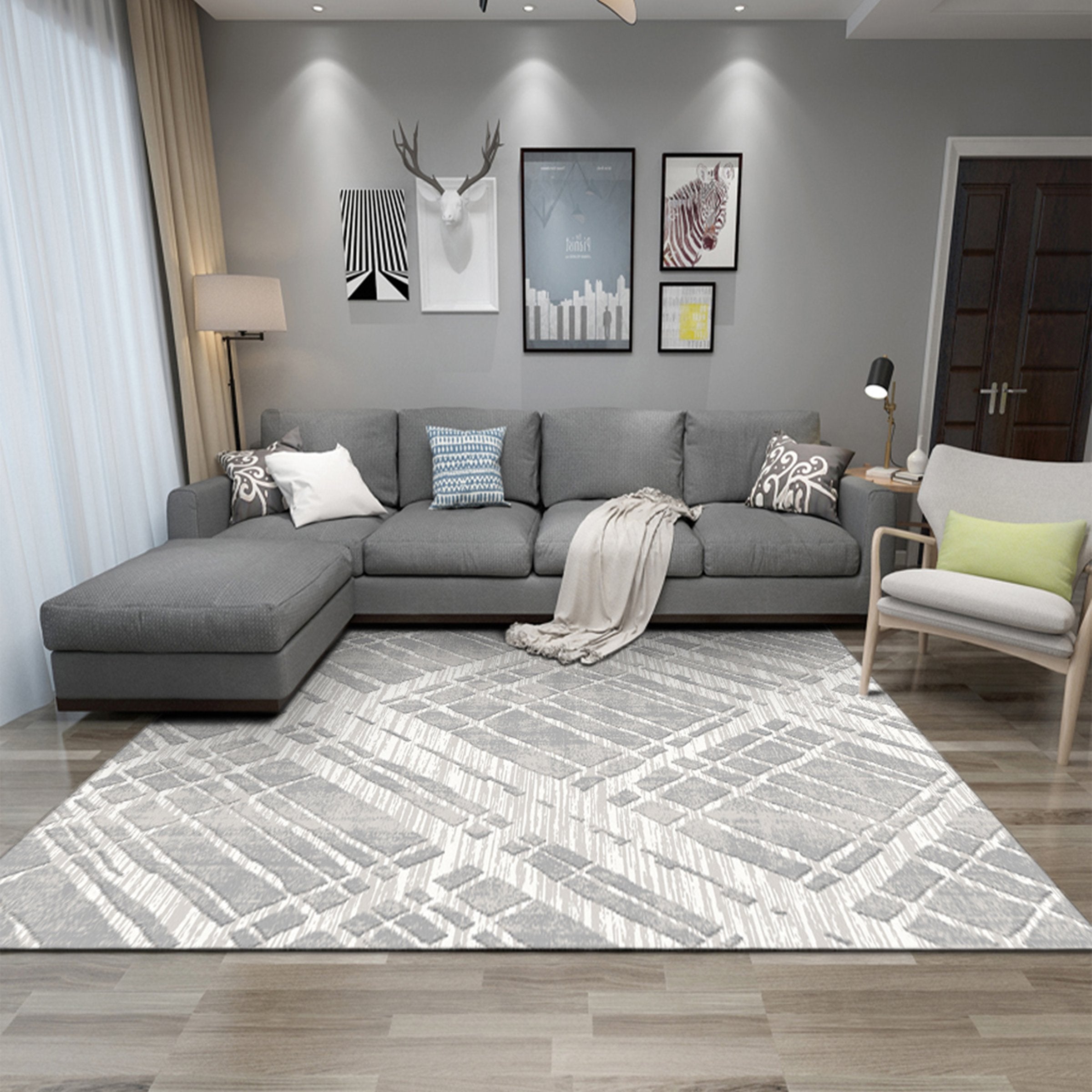 3D Gray Stripe WG084 Non Slip Rug Mat Mat AJ Creativity Home