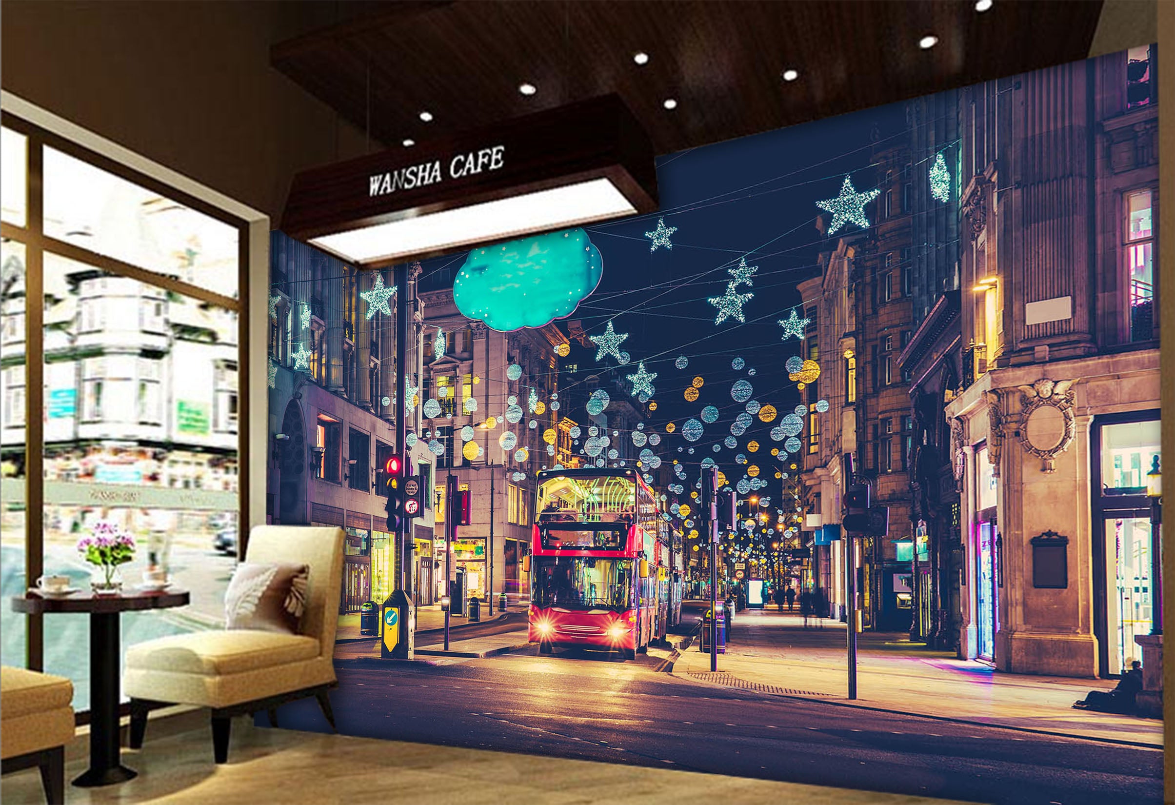 3D Intersection Bus 342 Vehicle Wall Murals