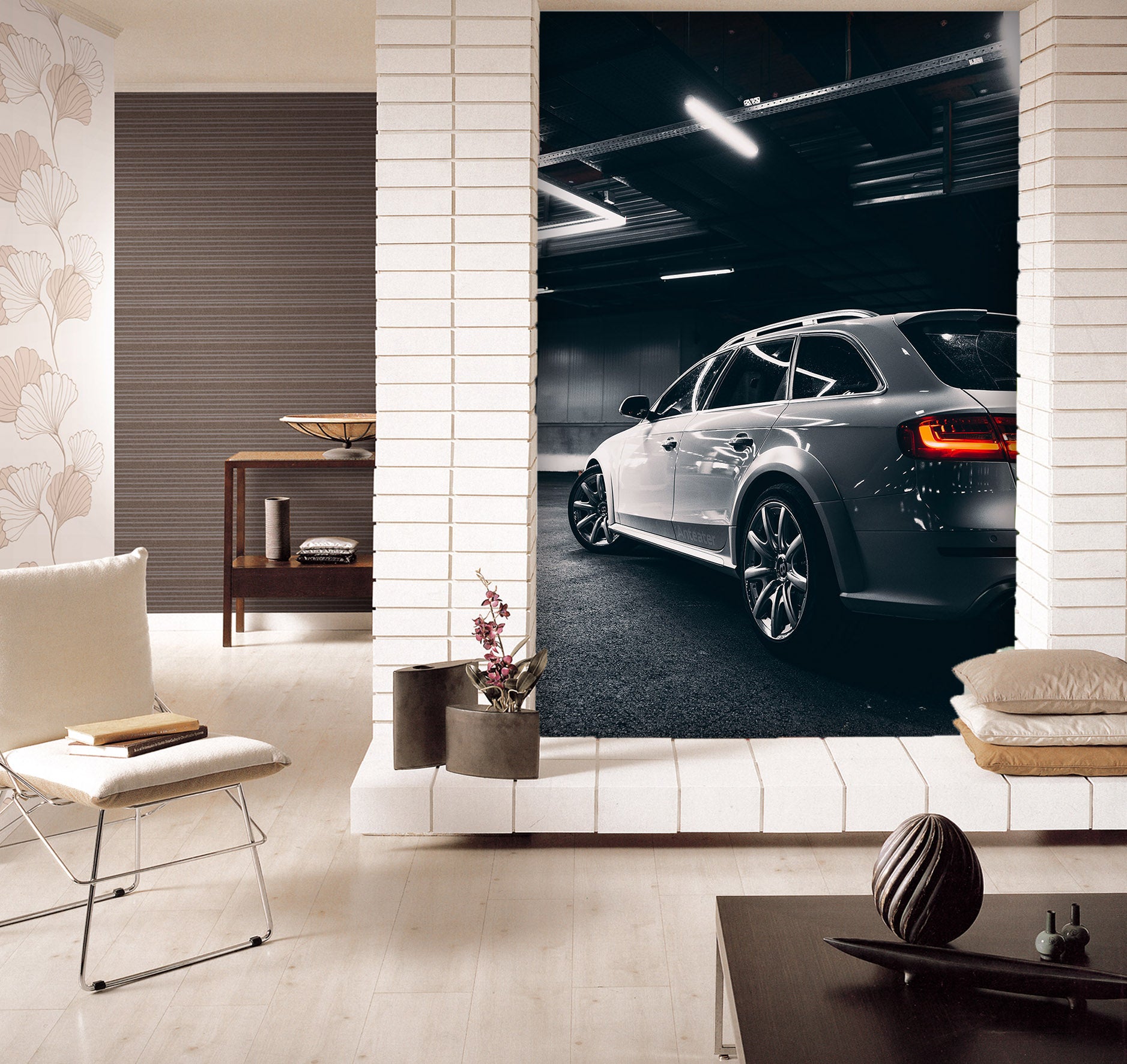 3D Silver Super Run 447 Vehicle Wall Murals