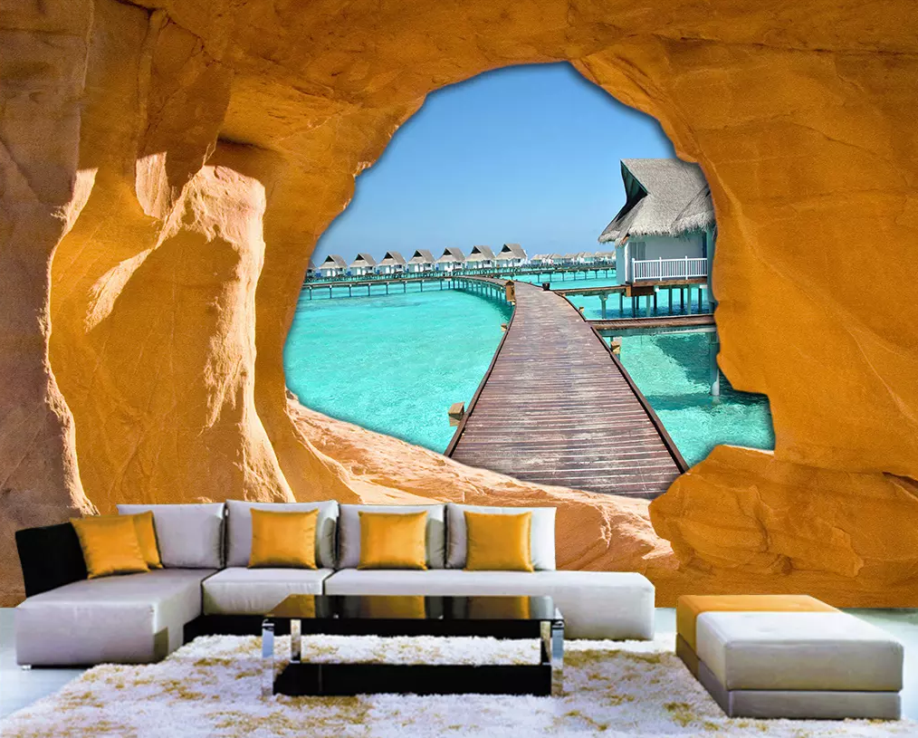 3D Cave Sea View 209 Wallpaper AJ Wallpaper 2